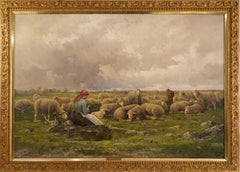 "A Shepherdess and Flock of Sheep" by Louise J. Guyot