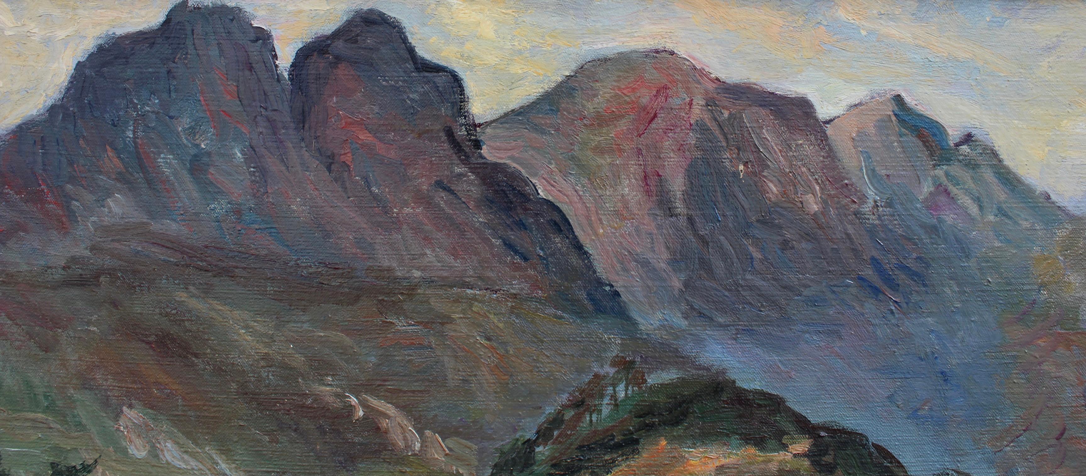 Mountain Landscape - Gray Figurative Painting by Louise Jeanne Cottard-Fossey