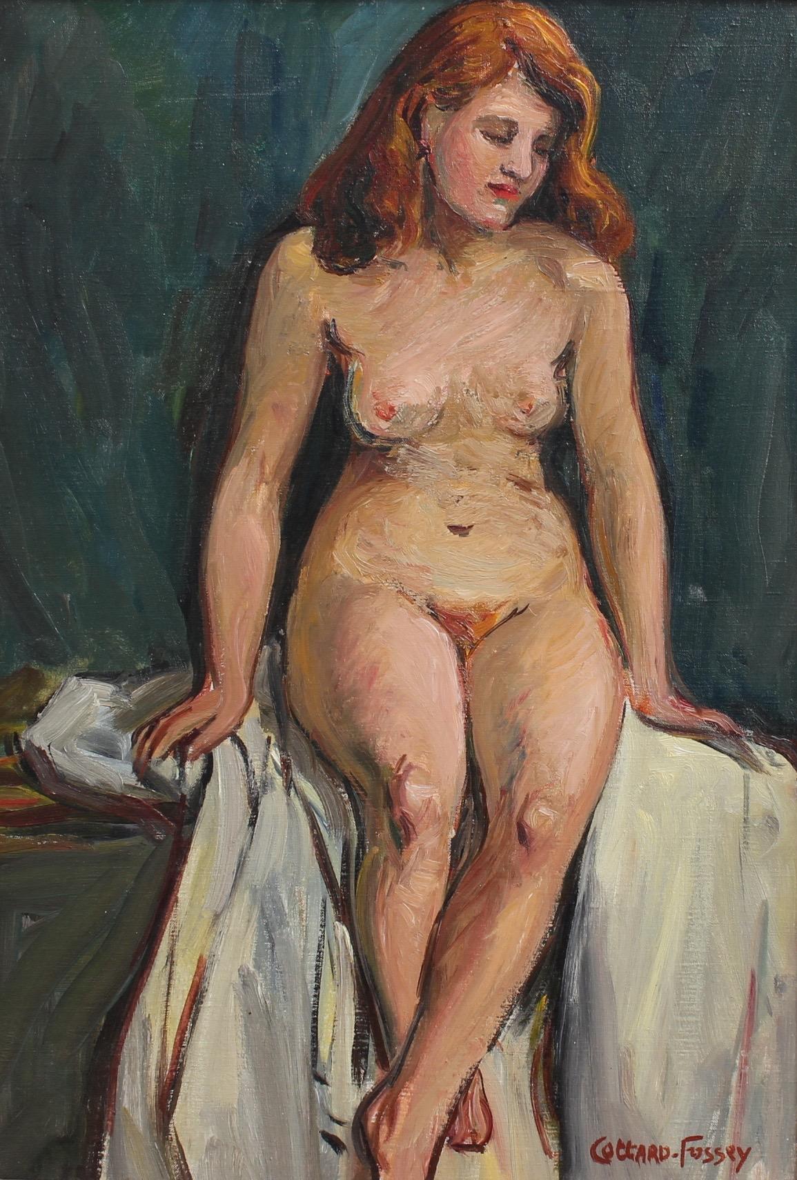 Portrait of Nude Redhead - Painting by Louise Jeanne Cottard-Fossey