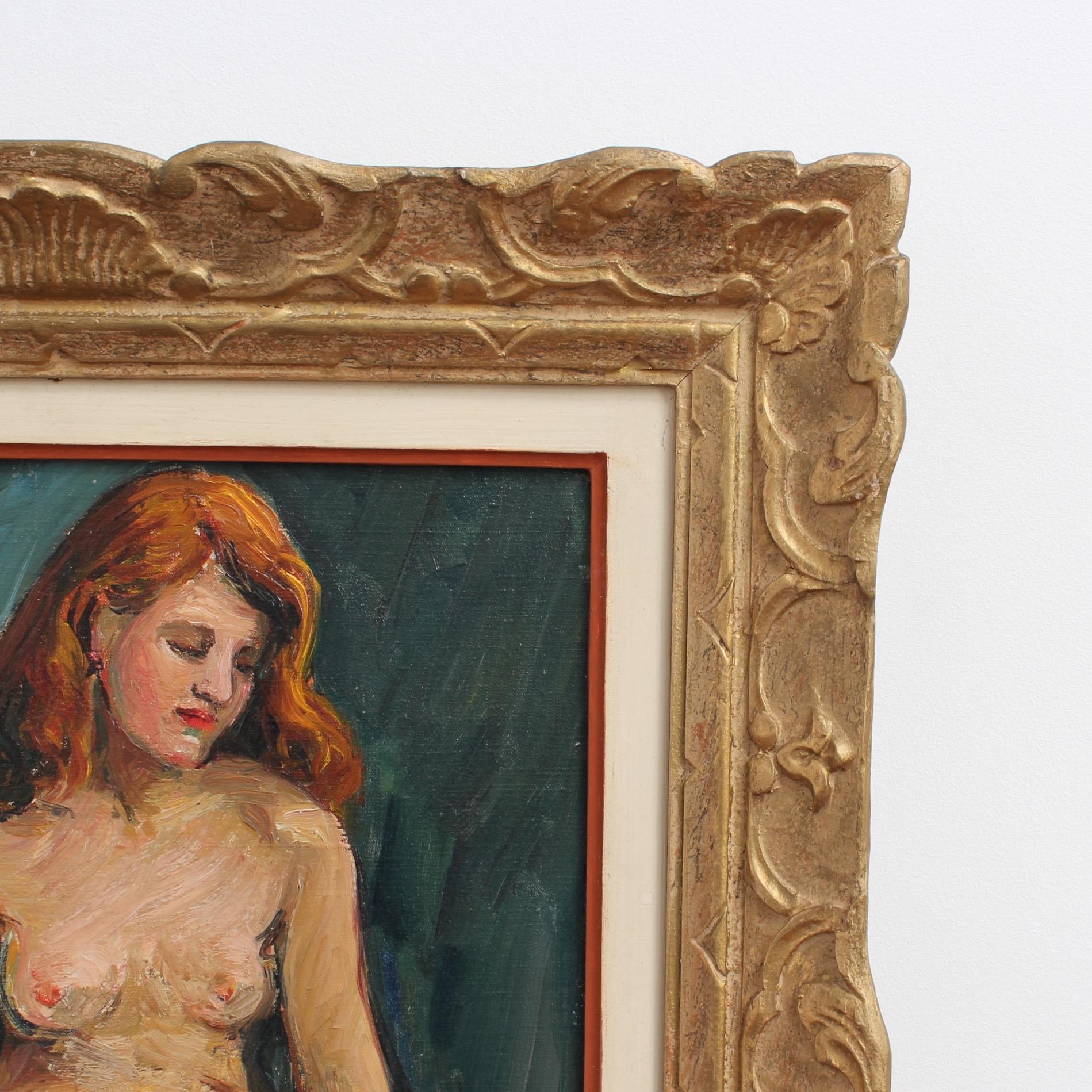 Portrait of Nude Redhead - Modern Painting by Louise Jeanne Cottard-Fossey