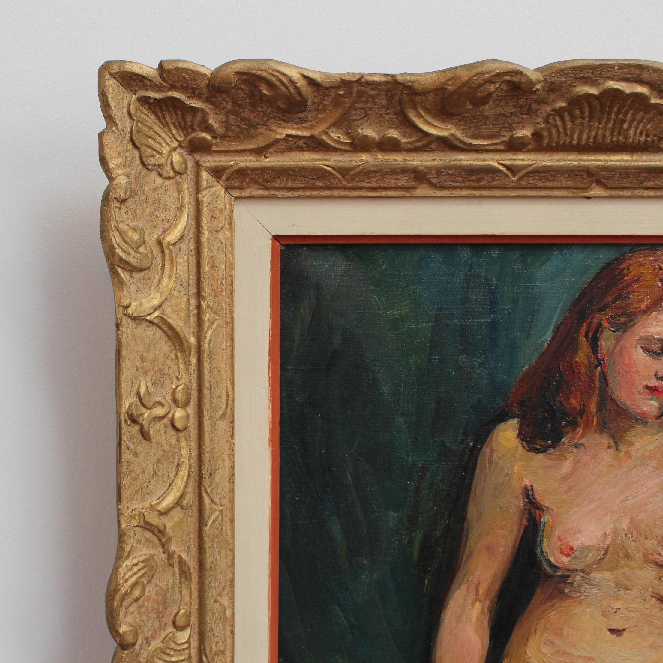 Portrait of Nude Redhead - Brown Nude Painting by Louise Jeanne Cottard-Fossey