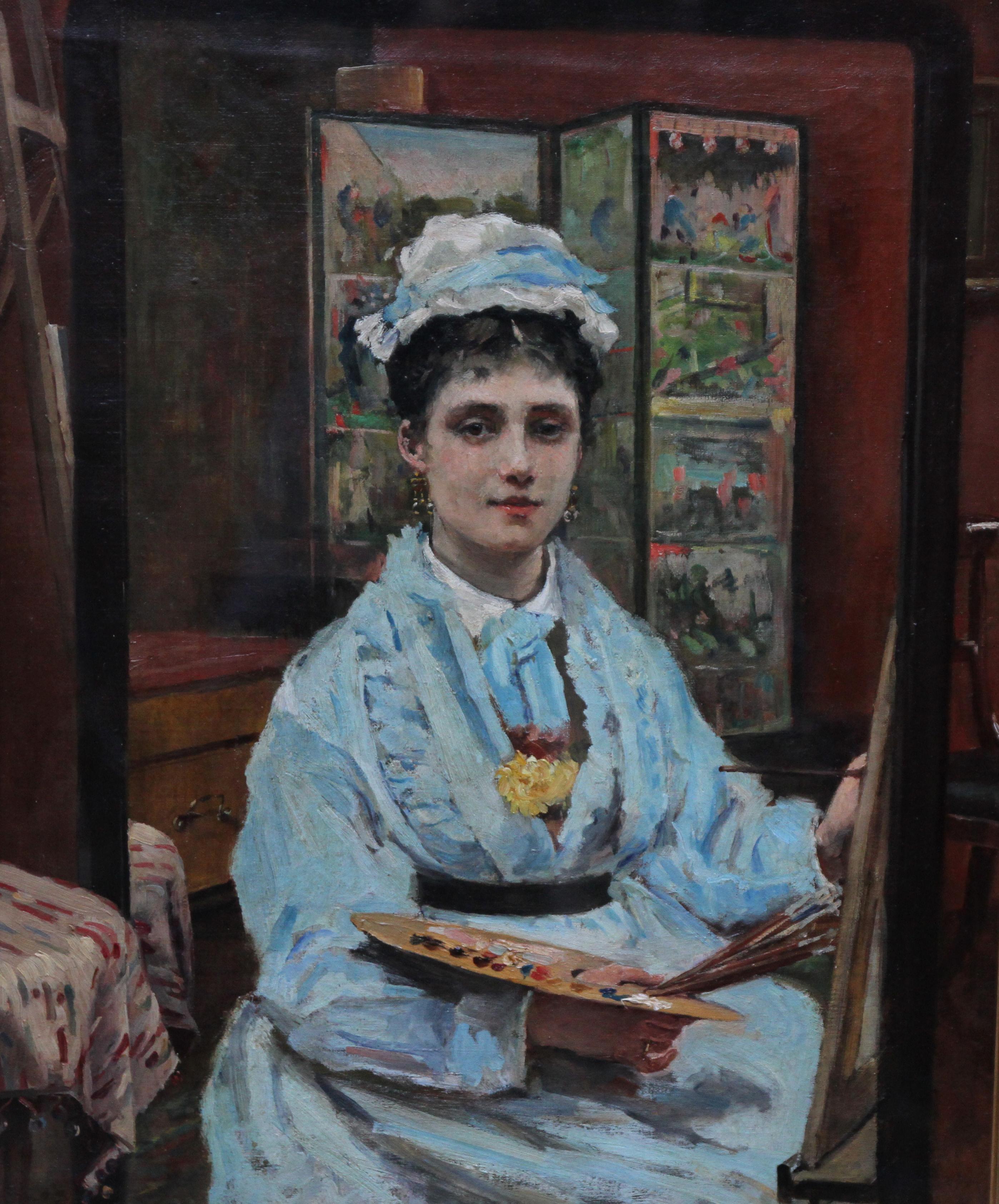 Self Portrait - British Victorian oil painting exhibited art female artist 2