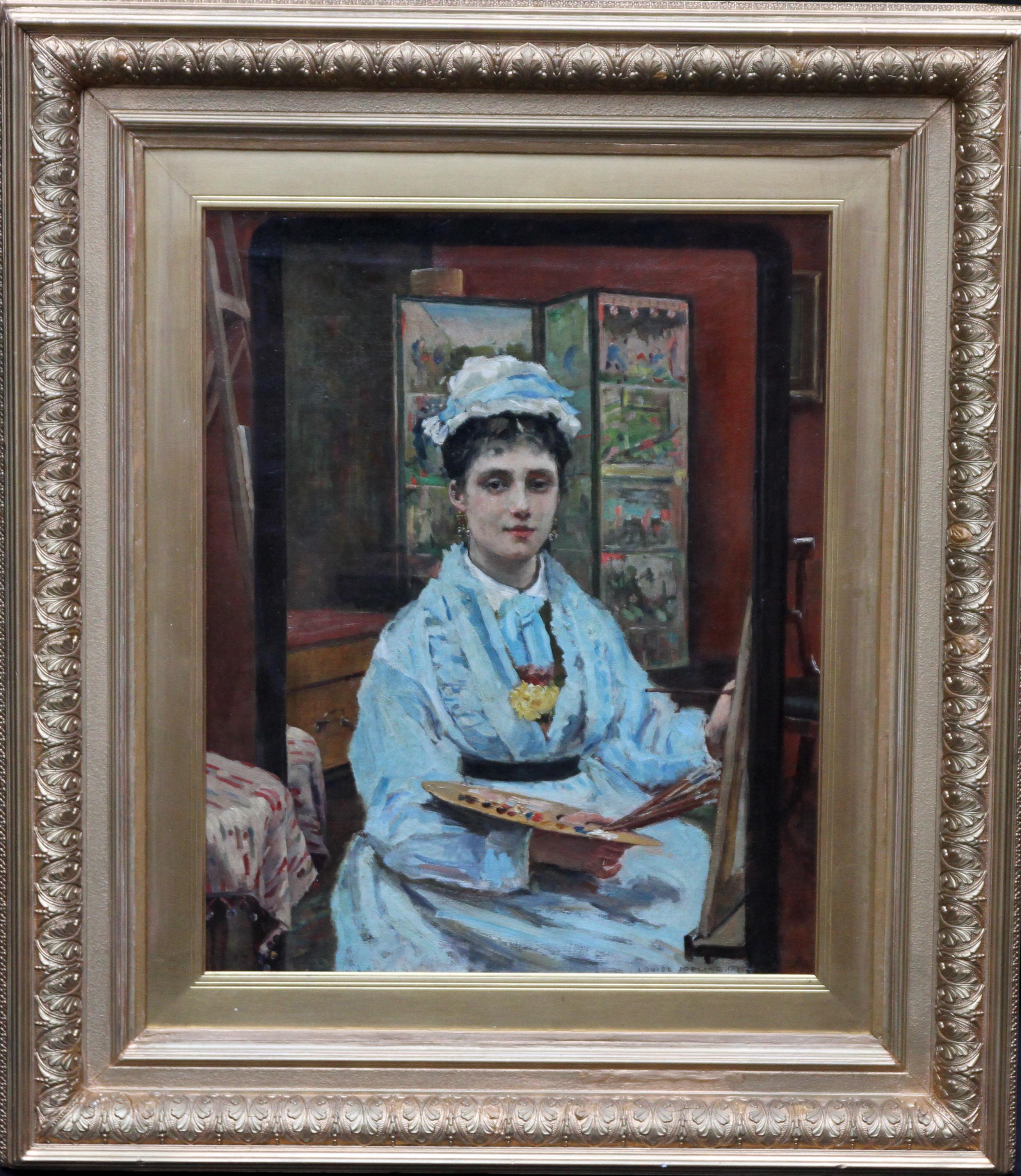 Louise Jopling Portrait Painting - Self Portrait - British Victorian oil painting exhibited art female artist