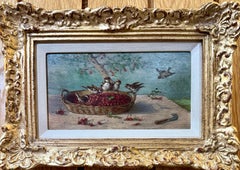 Antique Garden Still Life with Sparrows and Cherries in a Garden