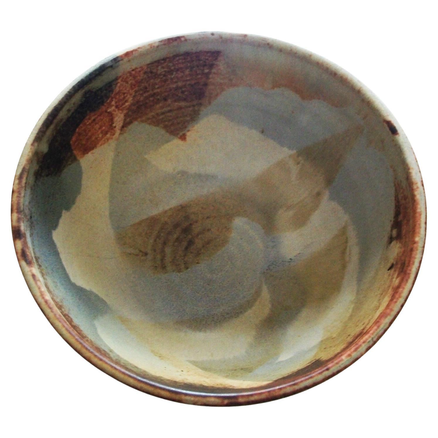 Louise Macnab, Large Studio Pottery Bowl, Splash Decorated, Canada, 20th C For Sale