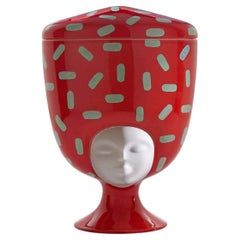 Louise Madagascar Vase Fire Red And Vintage Green Satin White Face By Bosa