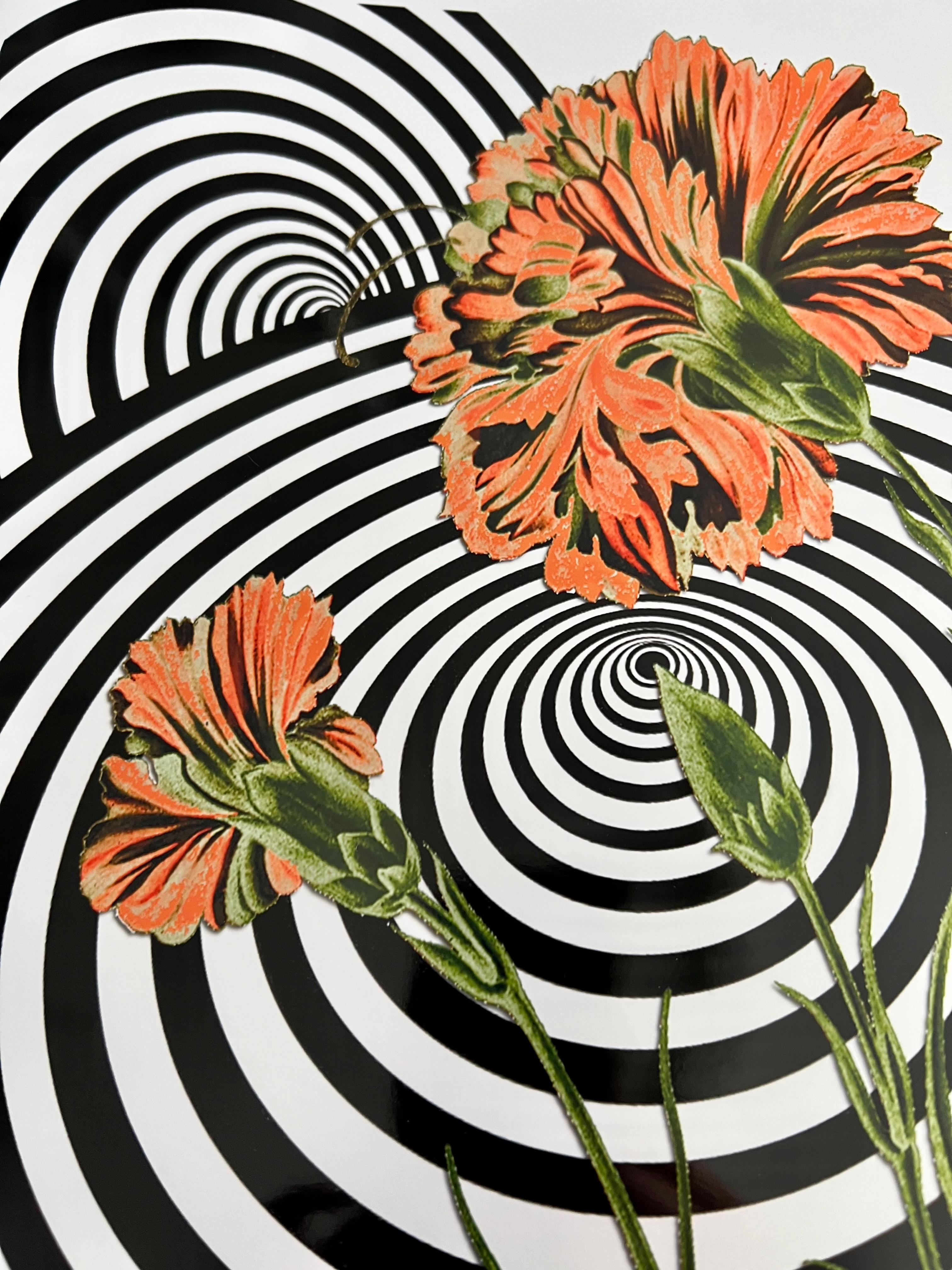 Carnation Wormhole (Cut-out, Collage, Black & White, Patterns, Negative Space) - Contemporary Print by Louise Marler