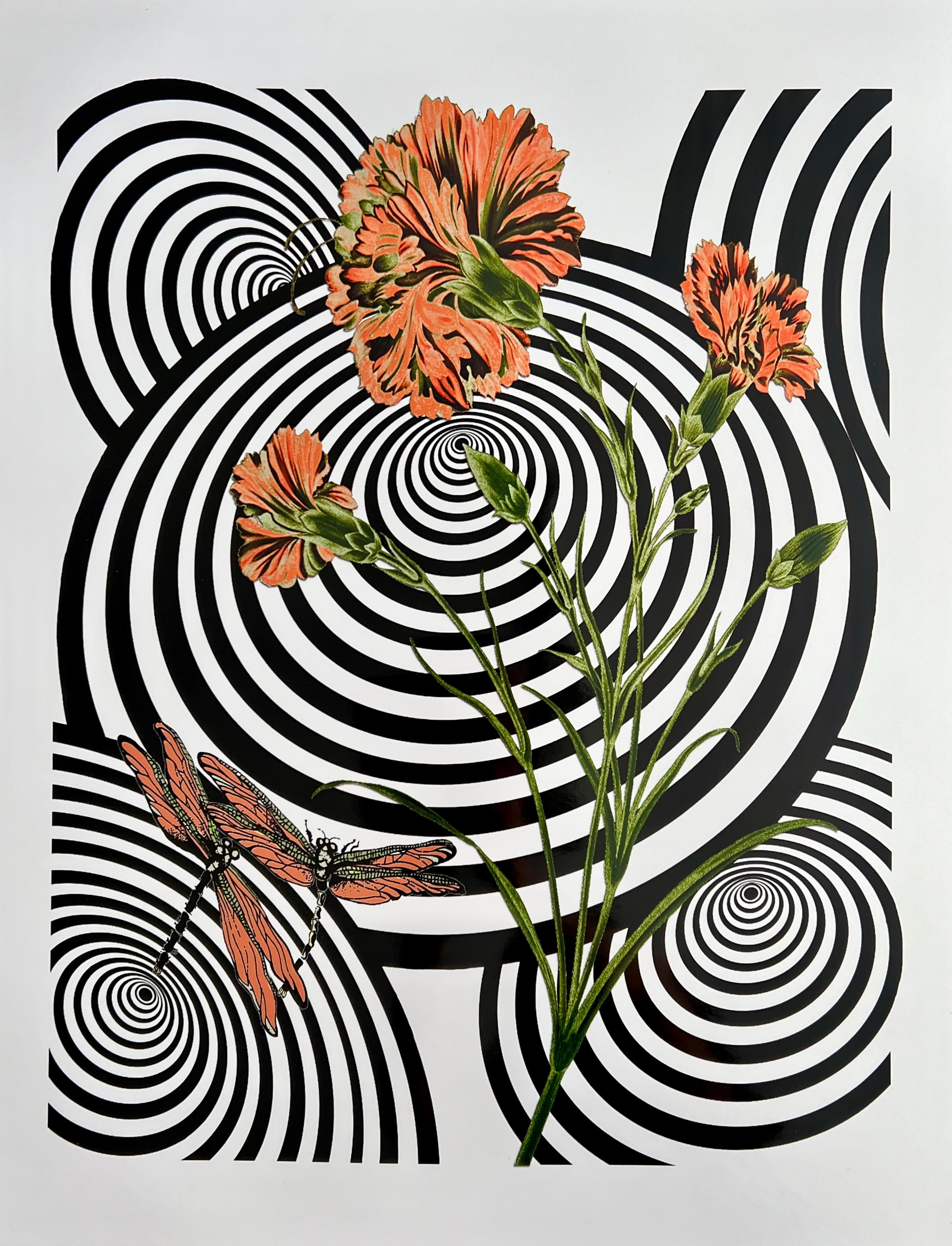 Garofano Wormhole (Ritaglio, Collage, Bianco e nero, Modelli, Spazio negativo) - Print di Louise Marler