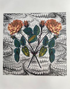 Crossed Roses (Cut-out, Collage, Black & White, Patterns, Organic)