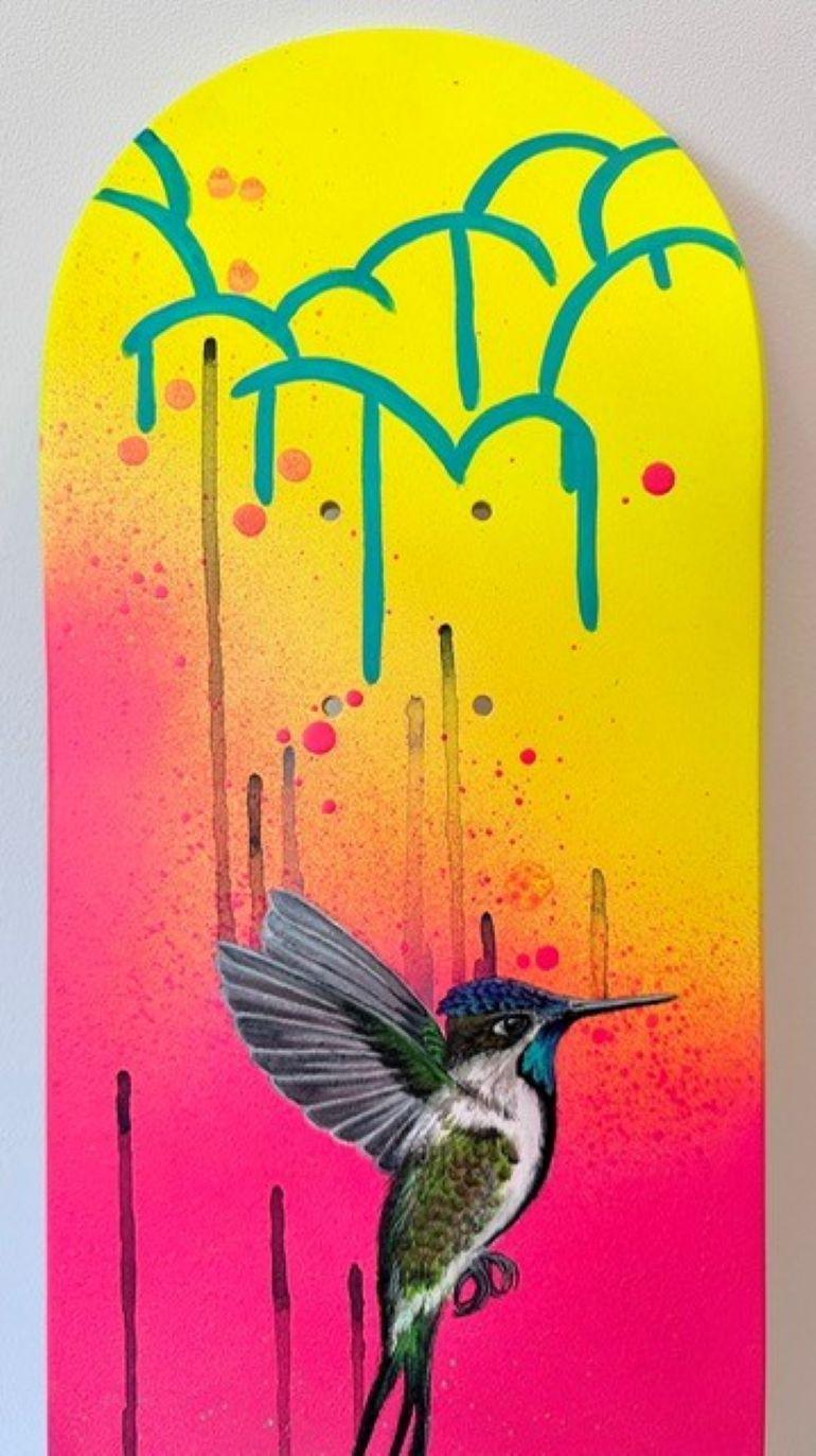Original, Öl, Acryl und Sprühfarbe auf Ahornholz, mit Wandaufhängern.

