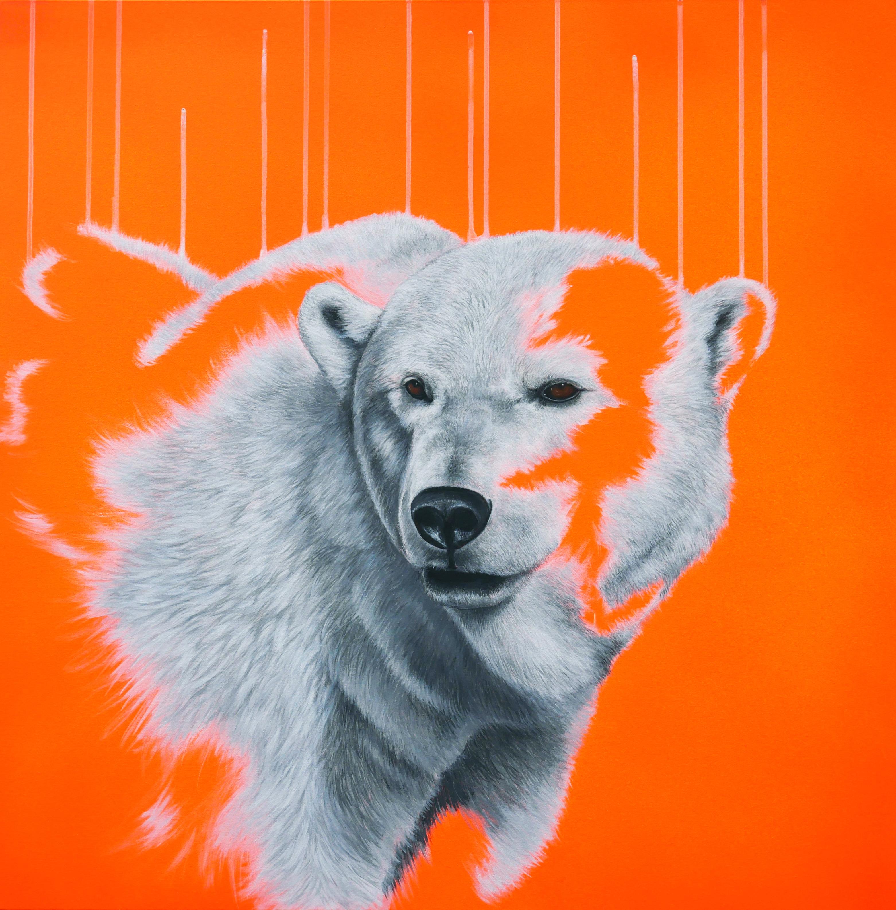 Louise McNaught Animal Painting - Northern Lights - Oil, Acrylic, Spray Paint, Deep Canvas, Contemporary, Neon