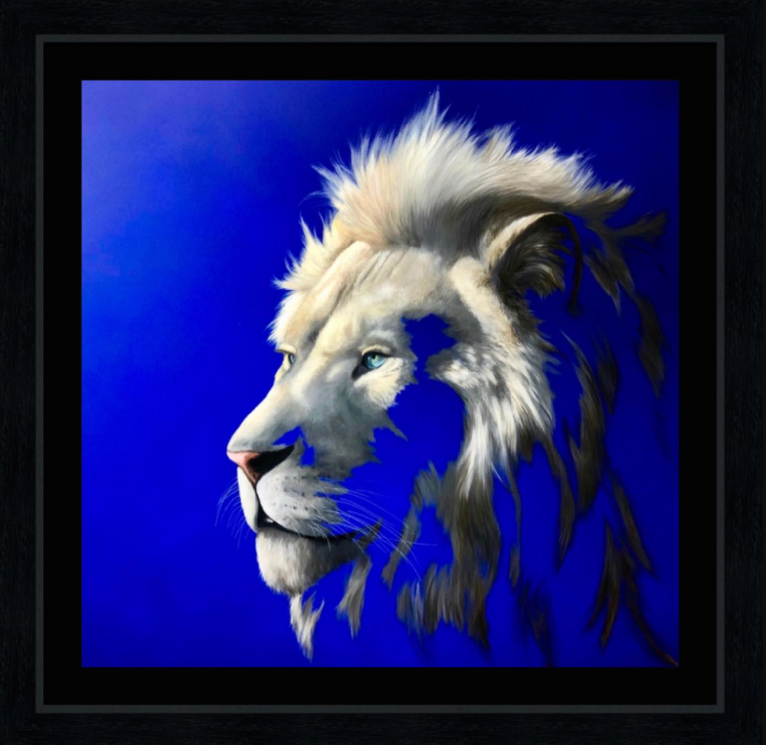 Limited edition Giclee print of a lion that was handpainted by the artist on Somerset Velvet 330gsm Paper 100x100cm, Edition of 20.

This piece depicts the iconic African Lion in all his glory. Sadly a species that is now under threat, this lion is