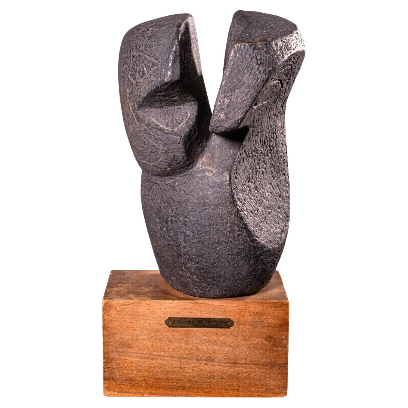 Louise Nevelson Abstract Modern Patinated Bronze Sculpture on Wood Base