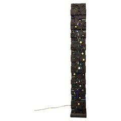 Louise Nevelson Inspired Lighted Sculptural Floor Lamp with Glass Inserts