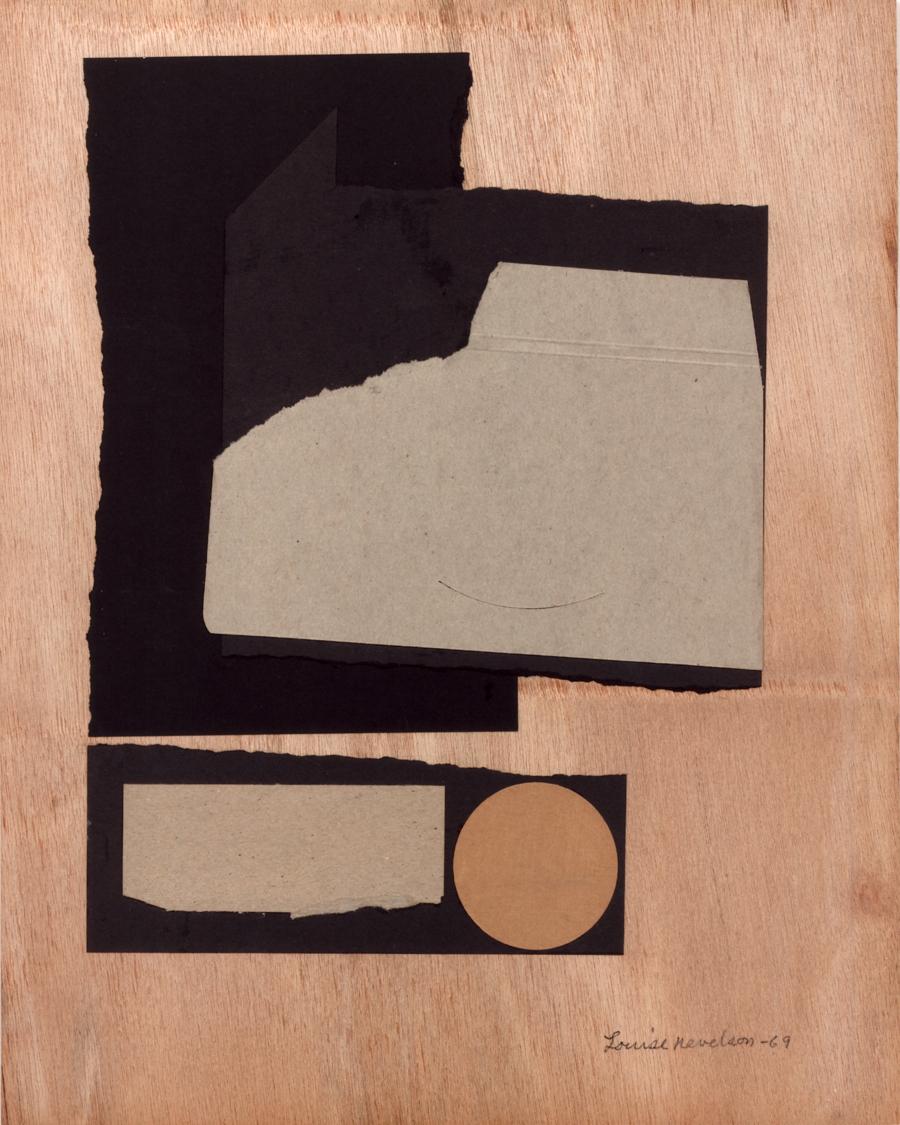 In the late 1960s, Louise Nevelson embarked on a series of abstract collages notable for their pared-down and elemental simplicity. Using colored papers, cardboard boxes, paper sacks, and scraps of fabric that she discovered on the streets of her