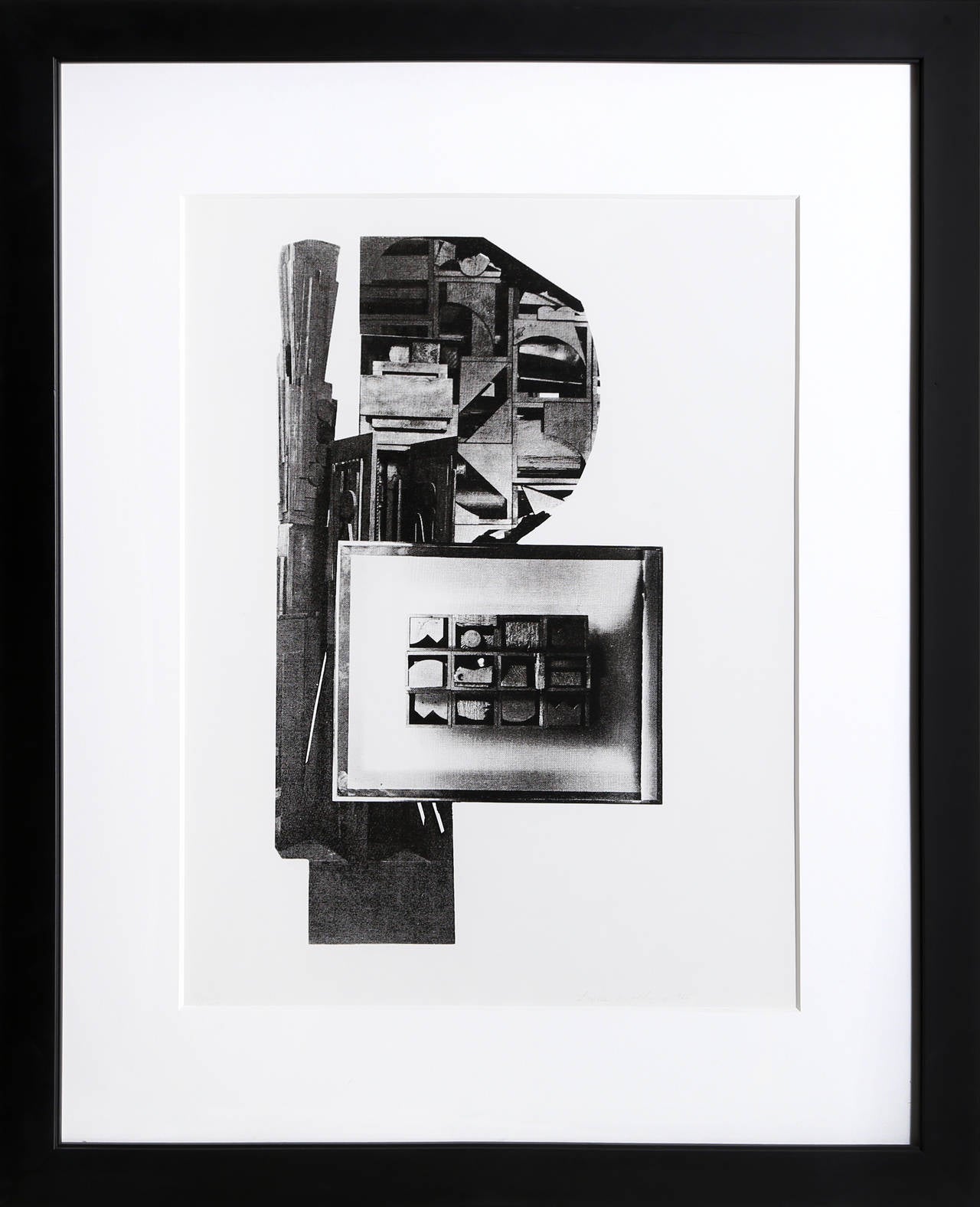 A silkscreen print by Louise Nevelson from 1966. An abstract composition of black and white photographic imagery.

Artist: Louise Nevelson
Title: Facades 1
Year: 1966
Medium: Silkscreen, Signed and Numbered in Pencil
Edition: 15/125
Size: 22 in. x