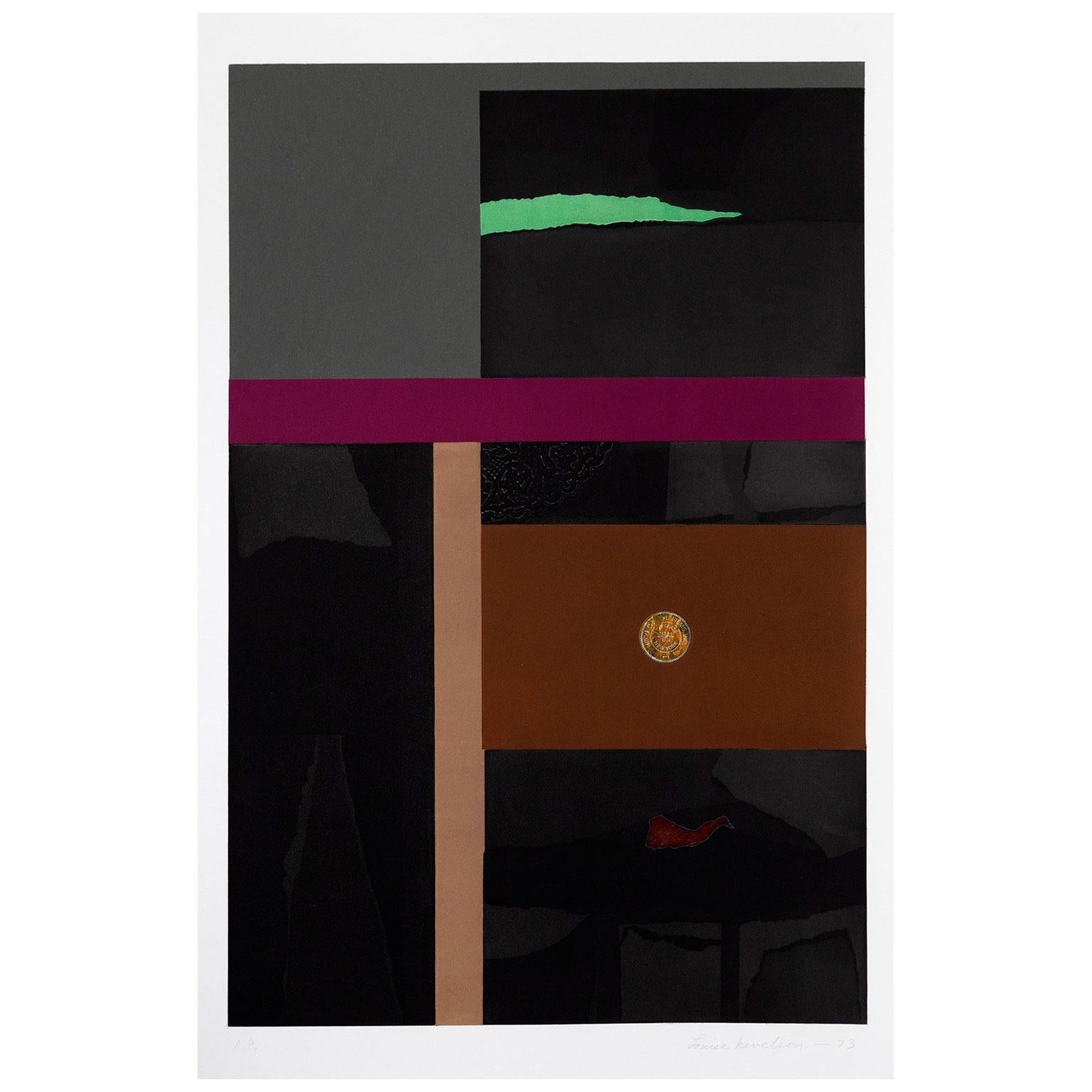 Louise Nevelson Abstract Print – Violett gestreift