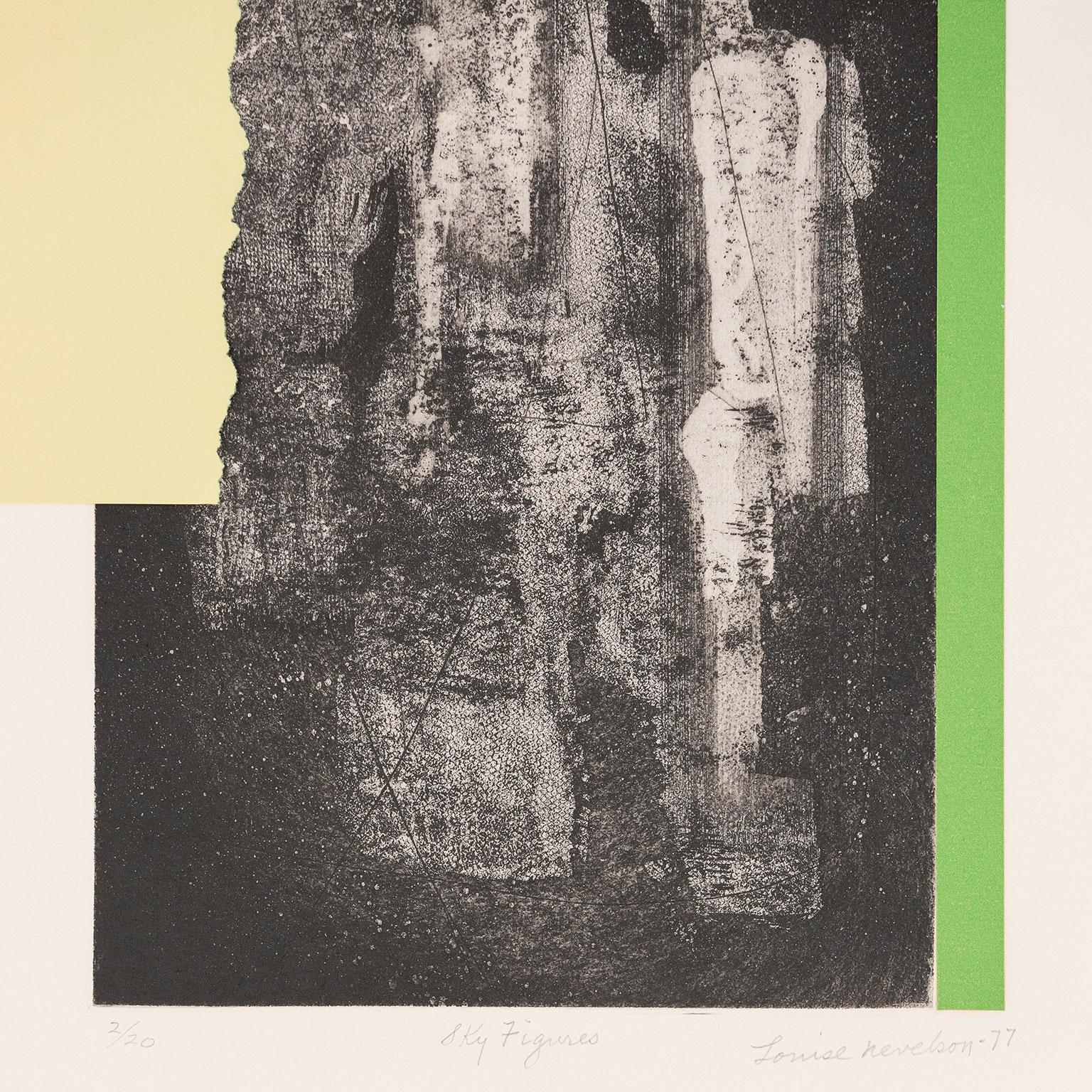 Sky Figures, Etching, aquatint, and collage, USA, 1977, Signed by artist For Sale 5