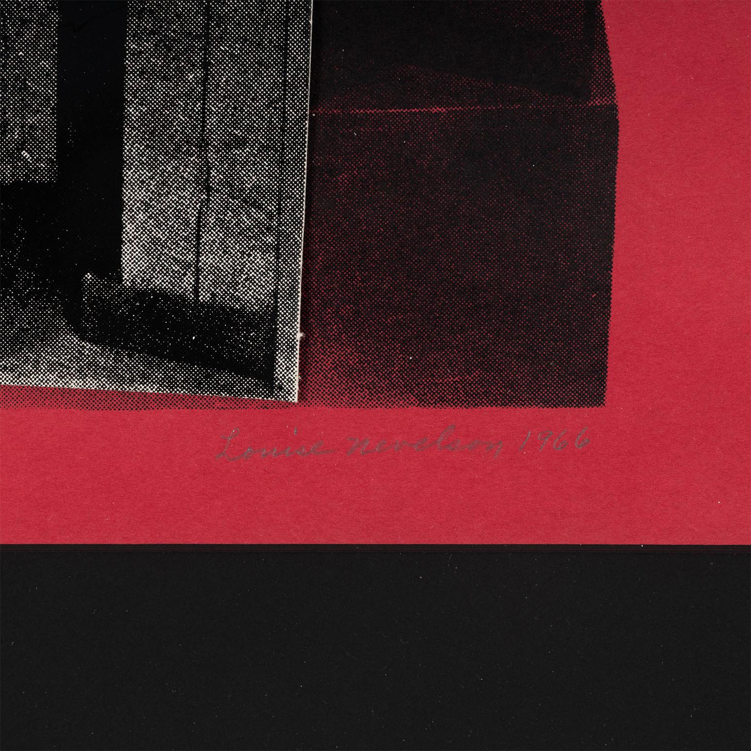 A lo largo de su vida, Louise Nevelson experimentó continuamente con el grabado y el collage. Esta última era una parte especialmente importante de su práctica. El proceso reflejaba su enfoque de la escultura: tomar elementos dispares y ensamblarlos