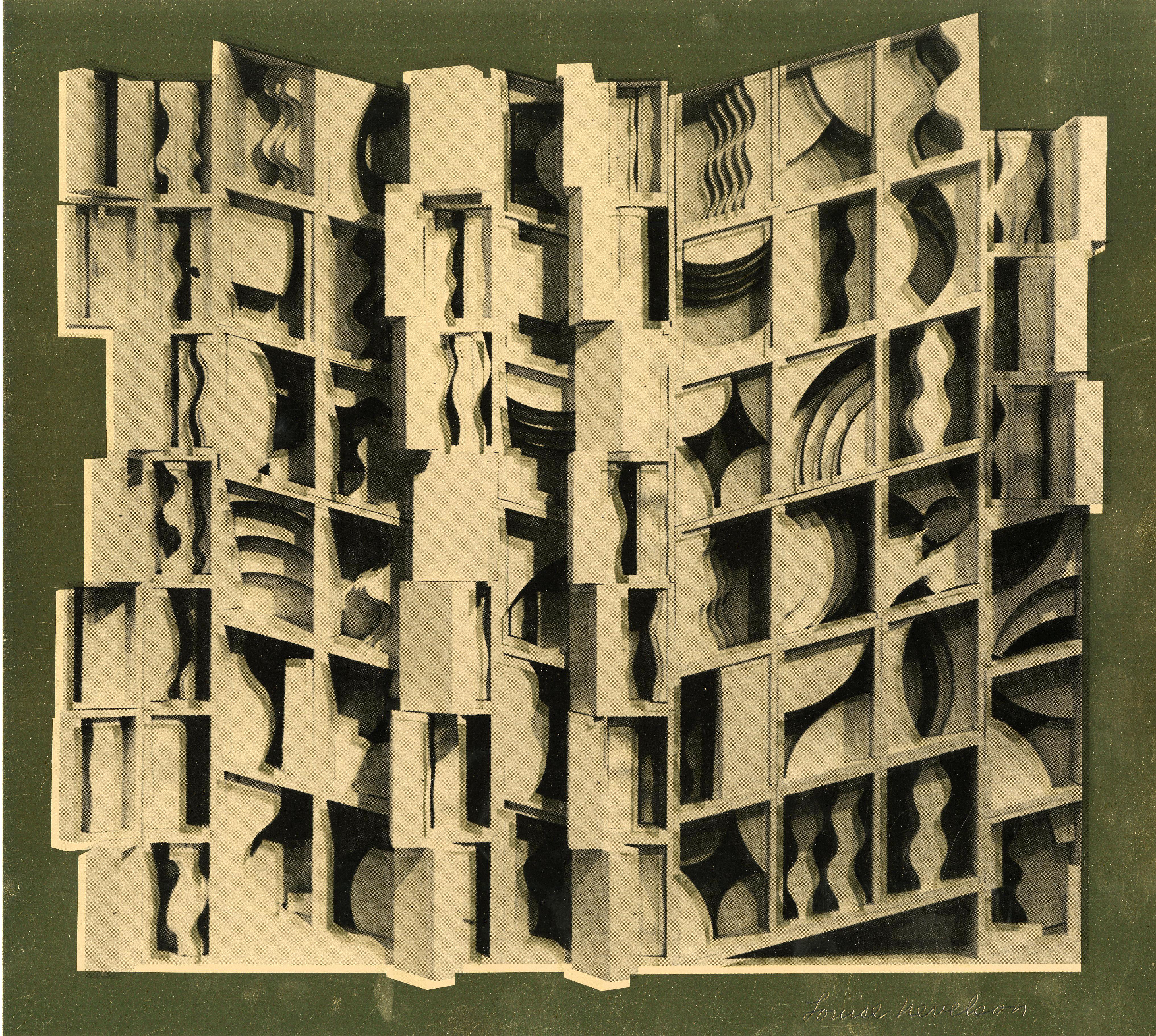 Louise Nevelson Abstract Print - Untitled (Assemblage on Gold Background)