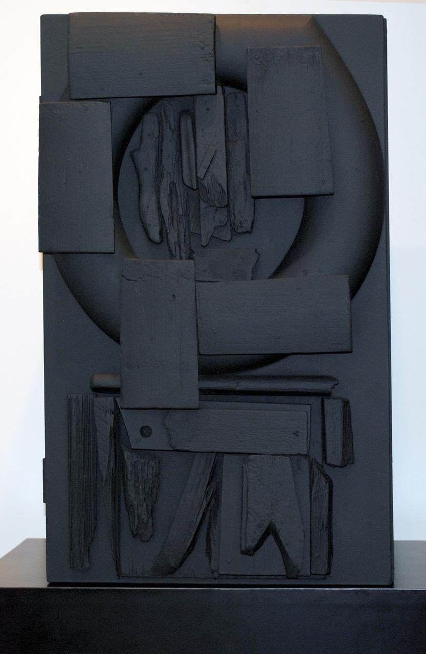 Untitled by Louise Nevelson—Louise Nevelson was a famous American sculptor known for her abstract expressionist “boxes” grouped together to form a new creation. She used found objects or everyday discarded things in her “assemblages” or assemblies,