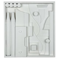 Louise Nevelson Style White Painted Wood Assemblage Wall Sculpture