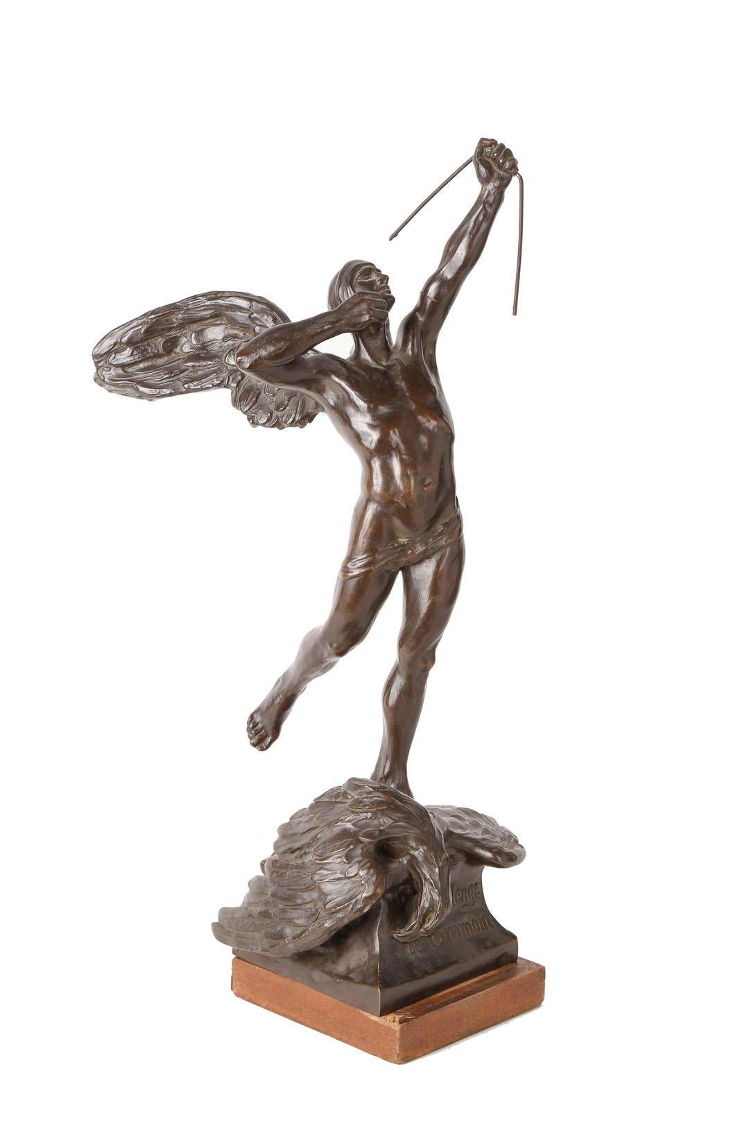 Louise Ochsé Figurative Sculpture – Le Challenge de Gramont, Bronzeskulptur von Icarus aus dem 20. Jahrhundert 