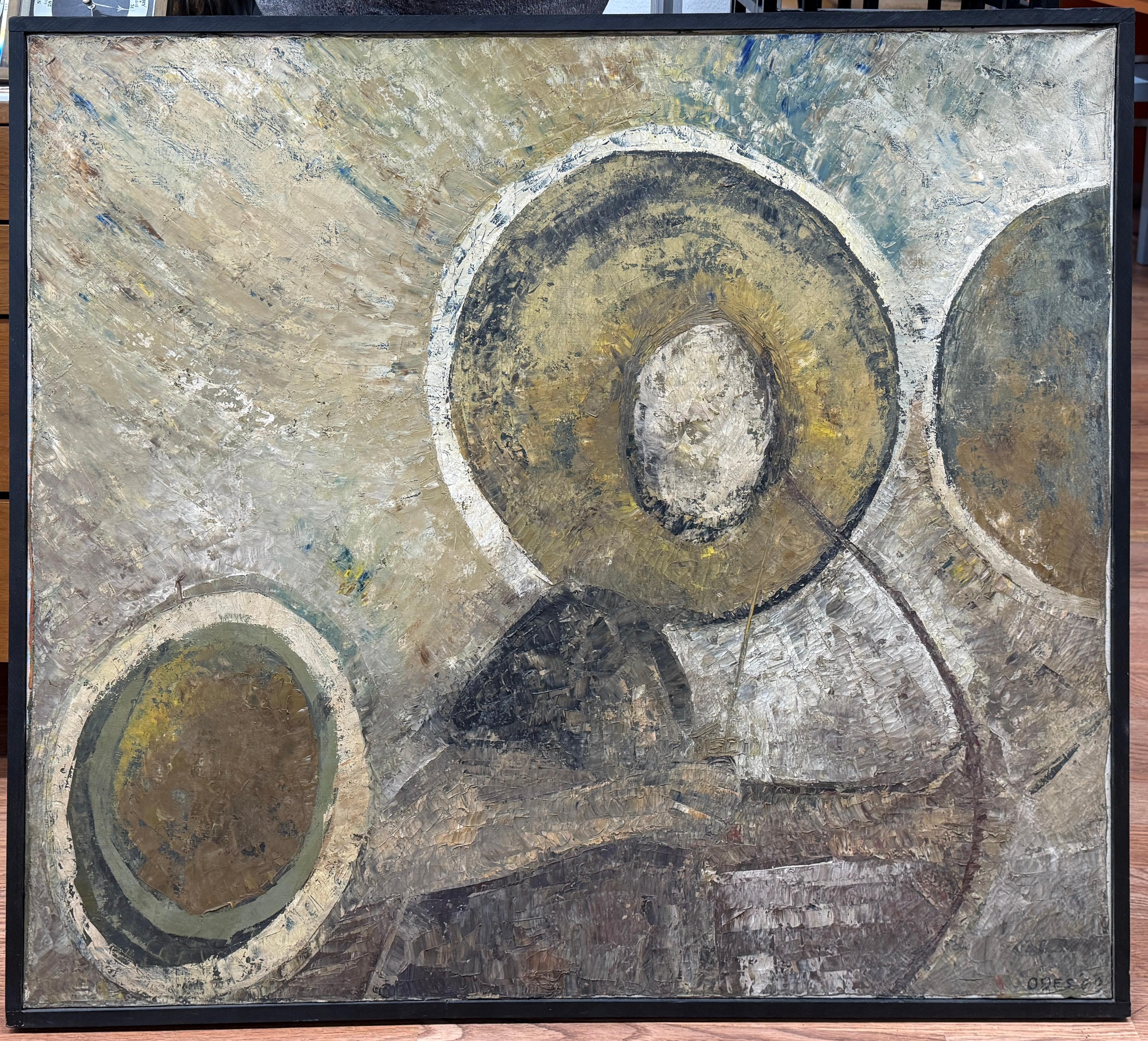 Óleo sobre lienzo abstracto con temática de arqueros, de la célebre artista Louise Odes Neaderland (n. 1932). Este óleo está firmado y fechado en 1969. Procede de una colección de su patrimonio que no se ha visto desde principios de los años 70,