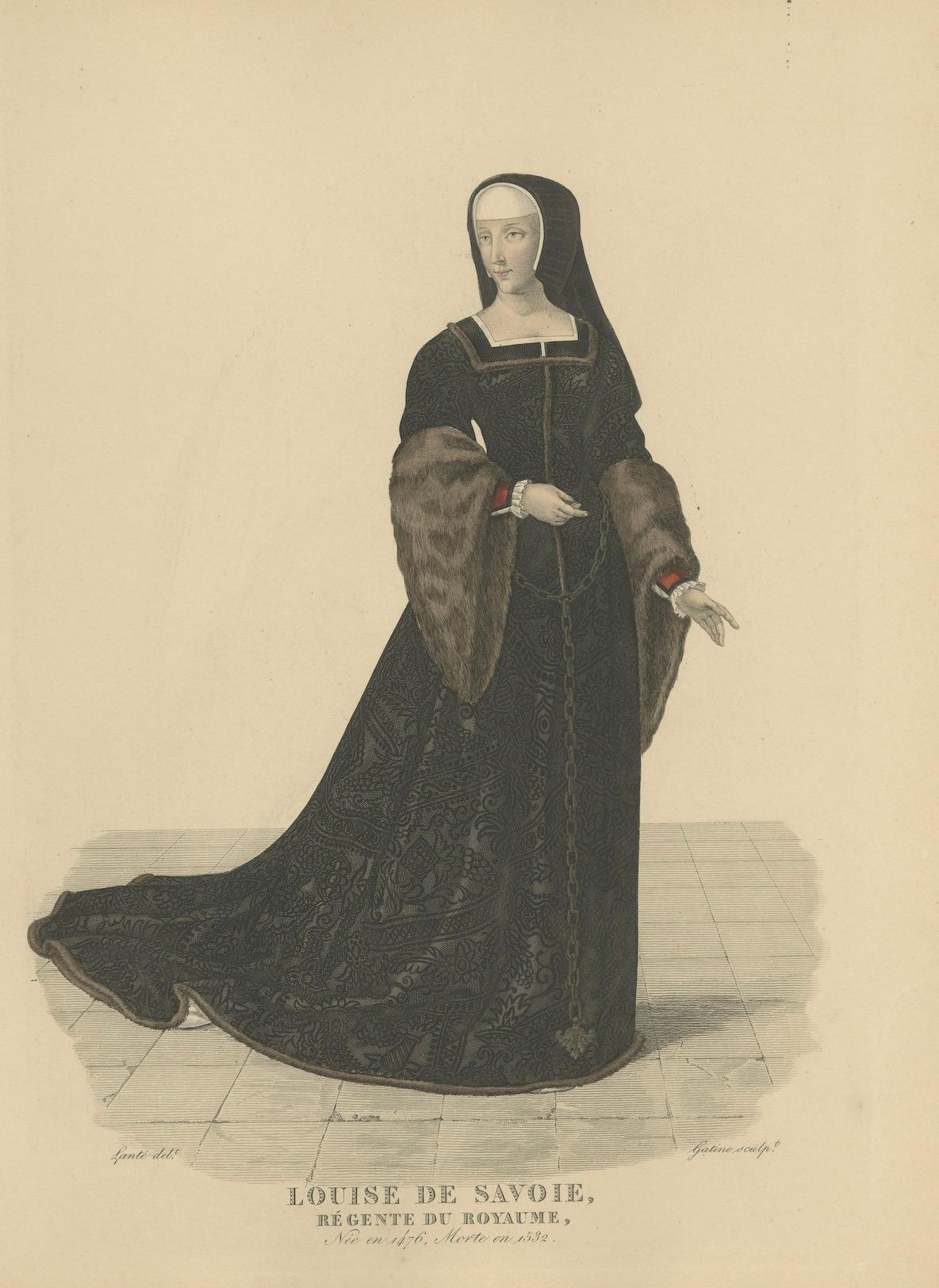Louise von Savoyen, Regentin von Frankreich - Handkolorierter Kupferstich, um 1900 (Frühes 20. Jahrhundert) im Angebot