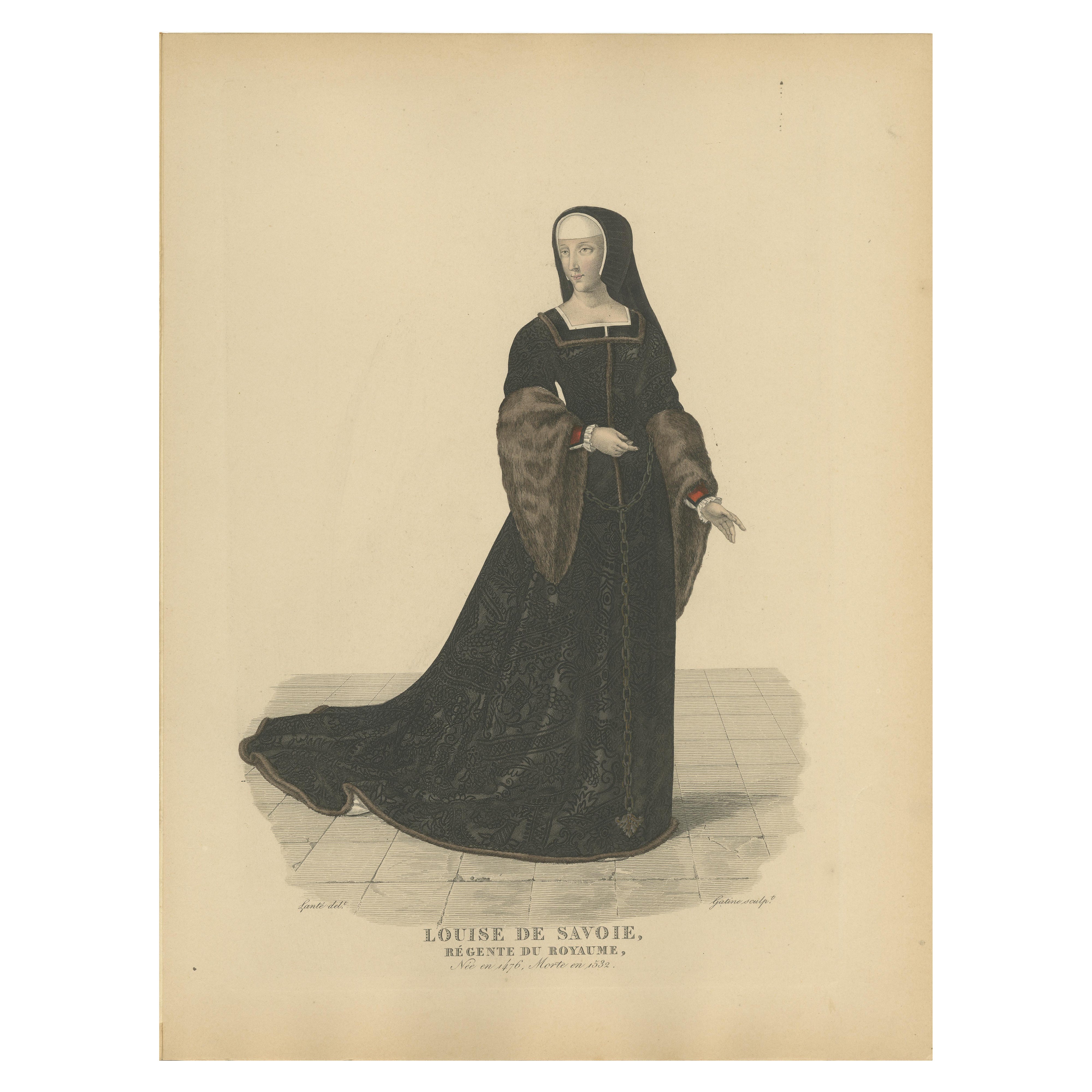 Louise von Savoyen, Regentin von Frankreich - Handkolorierter Kupferstich, um 1900