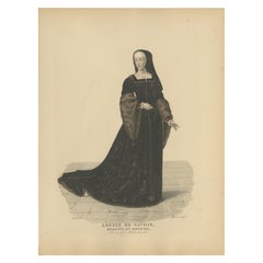 Louise von Savoyen, Regentin von Frankreich - Handkolorierter Kupferstich, um 1900
