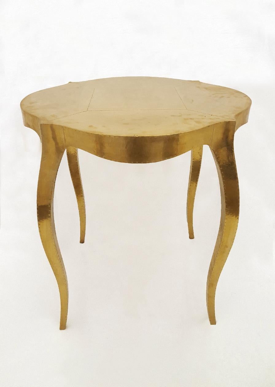 Teak Louise Round Table in Brass Handcrafted in India by Paul Mathieu For Sale