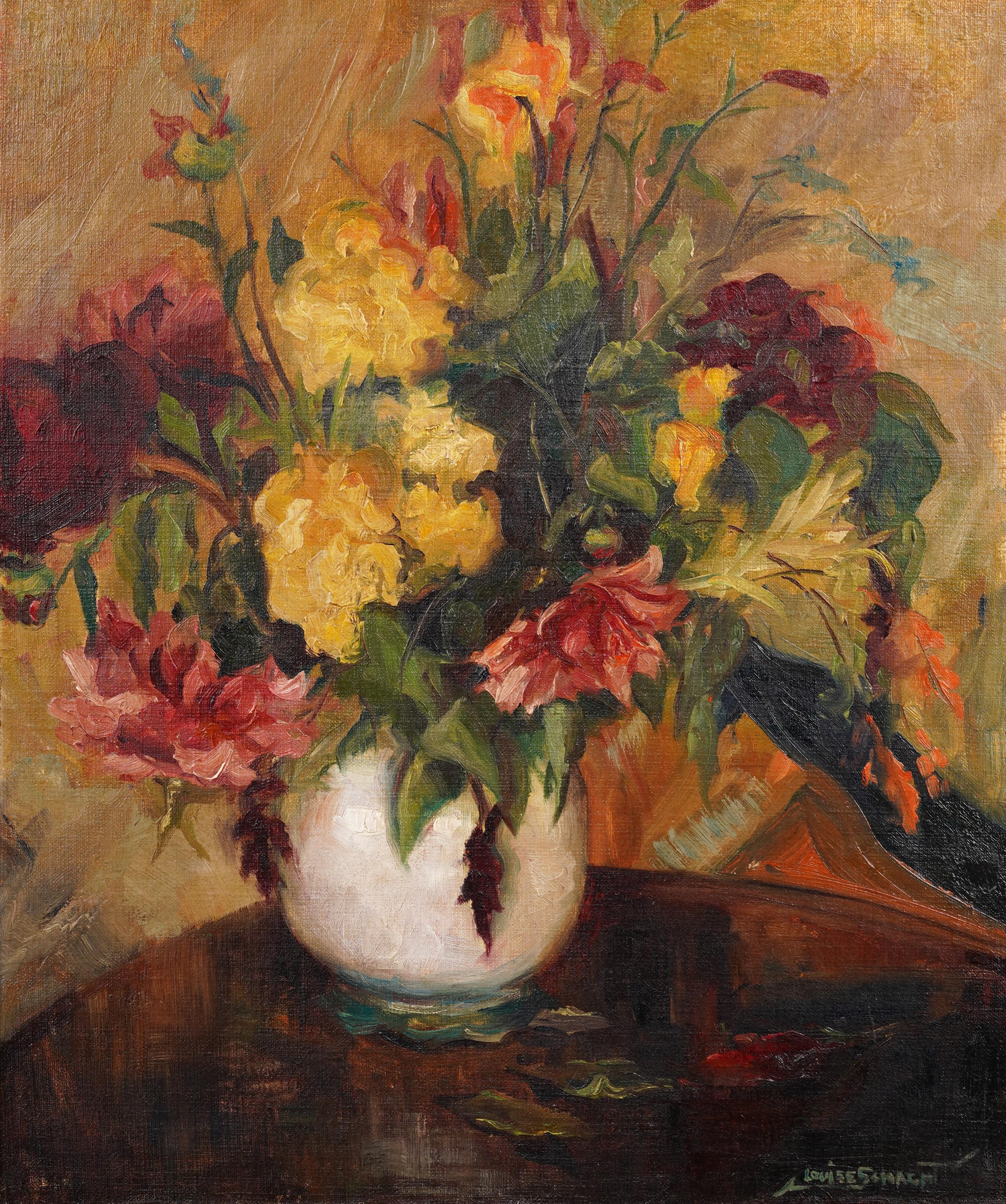 Antique American Large Impressionist Flower Still Life Woman Artist Oil Painting For Sale 1