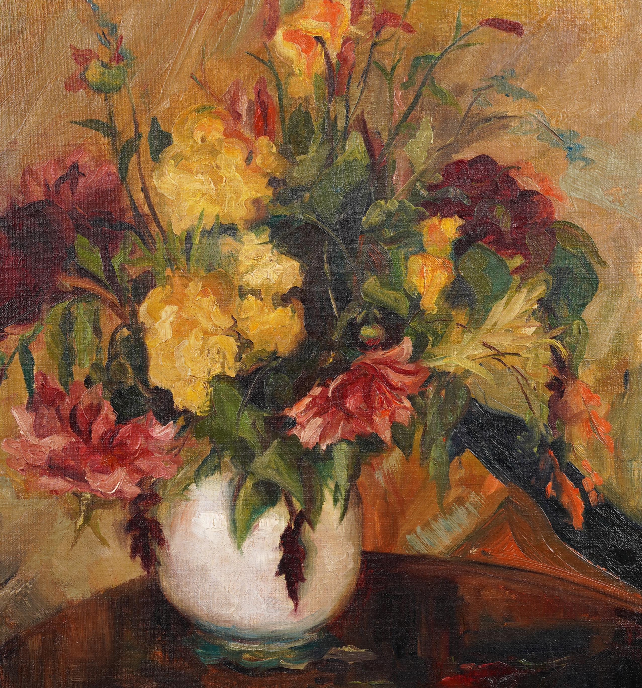 Antique American Large Impressionist Flower Still Life Woman Artist Oil Painting For Sale 2