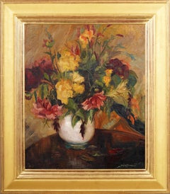 Grande peinture impressionniste à l'huile de nature morte à la fleur.
