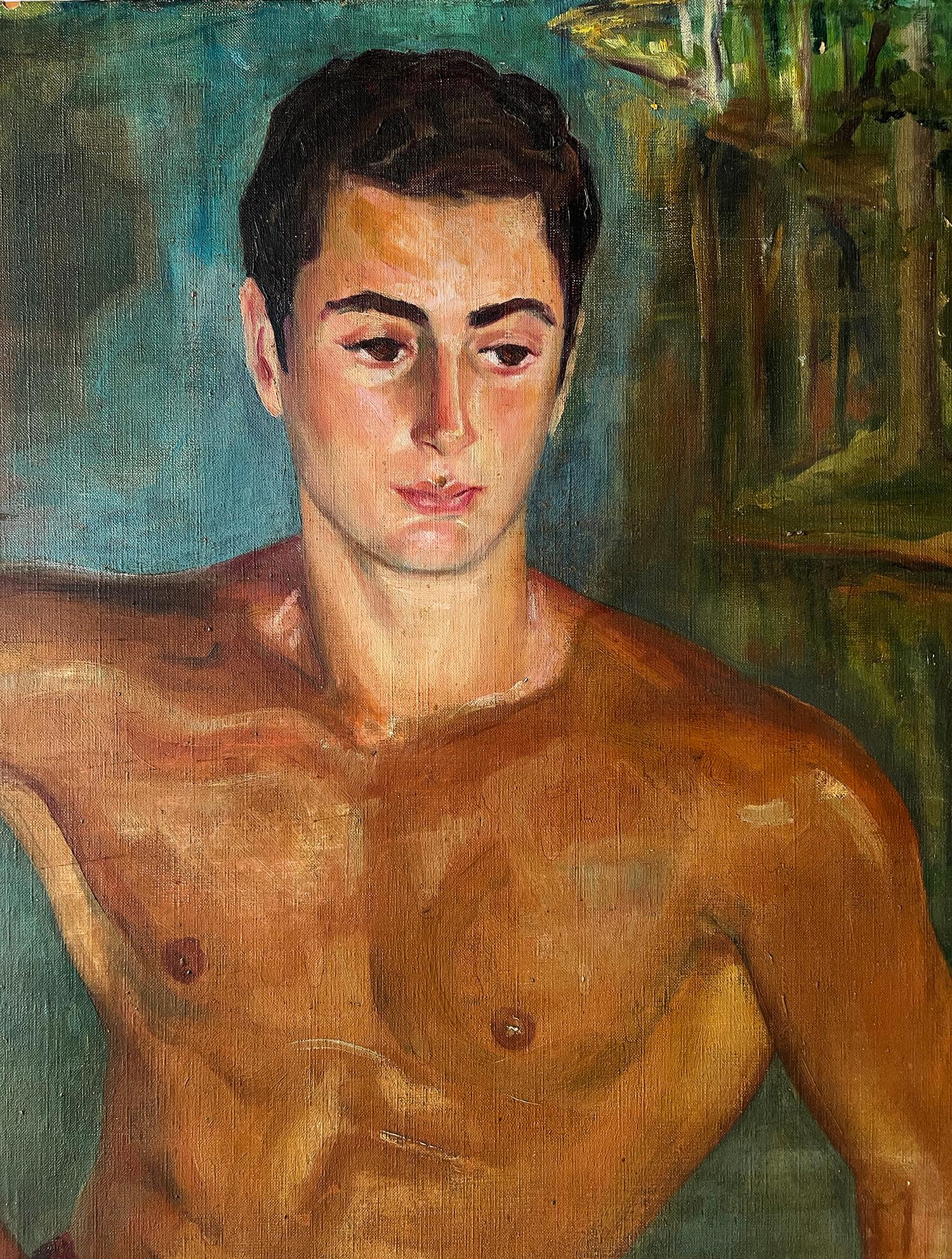Nude Man In Bathing Suit,  Male Nude in Speedo, Gay art,  Sex appeal - Painting by Louise Schacht