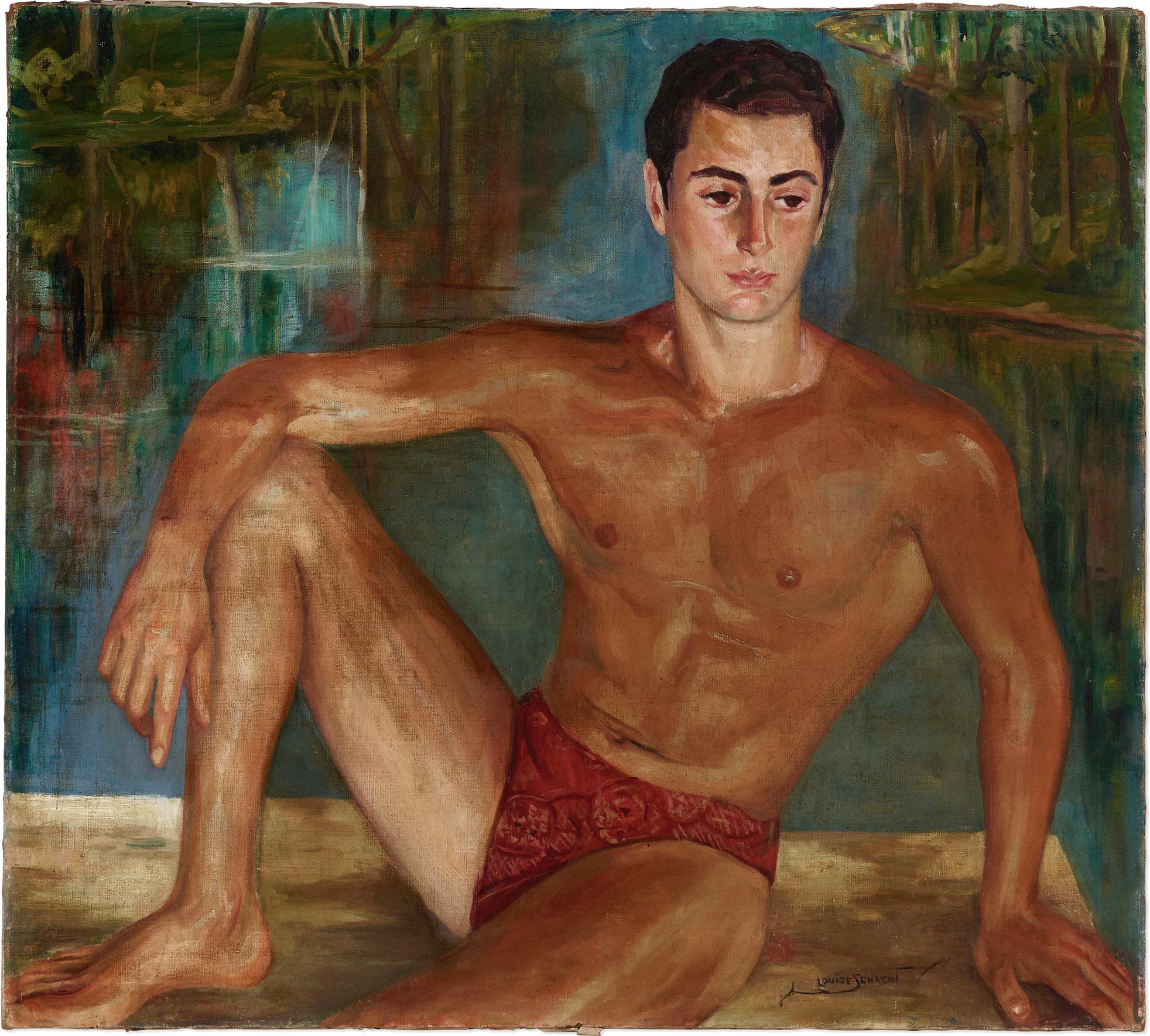 Louise Schacht Nude Painting - Nude Man In Bathing Suit,  Male Nude in Speedo, Gay art,  Sex appeal