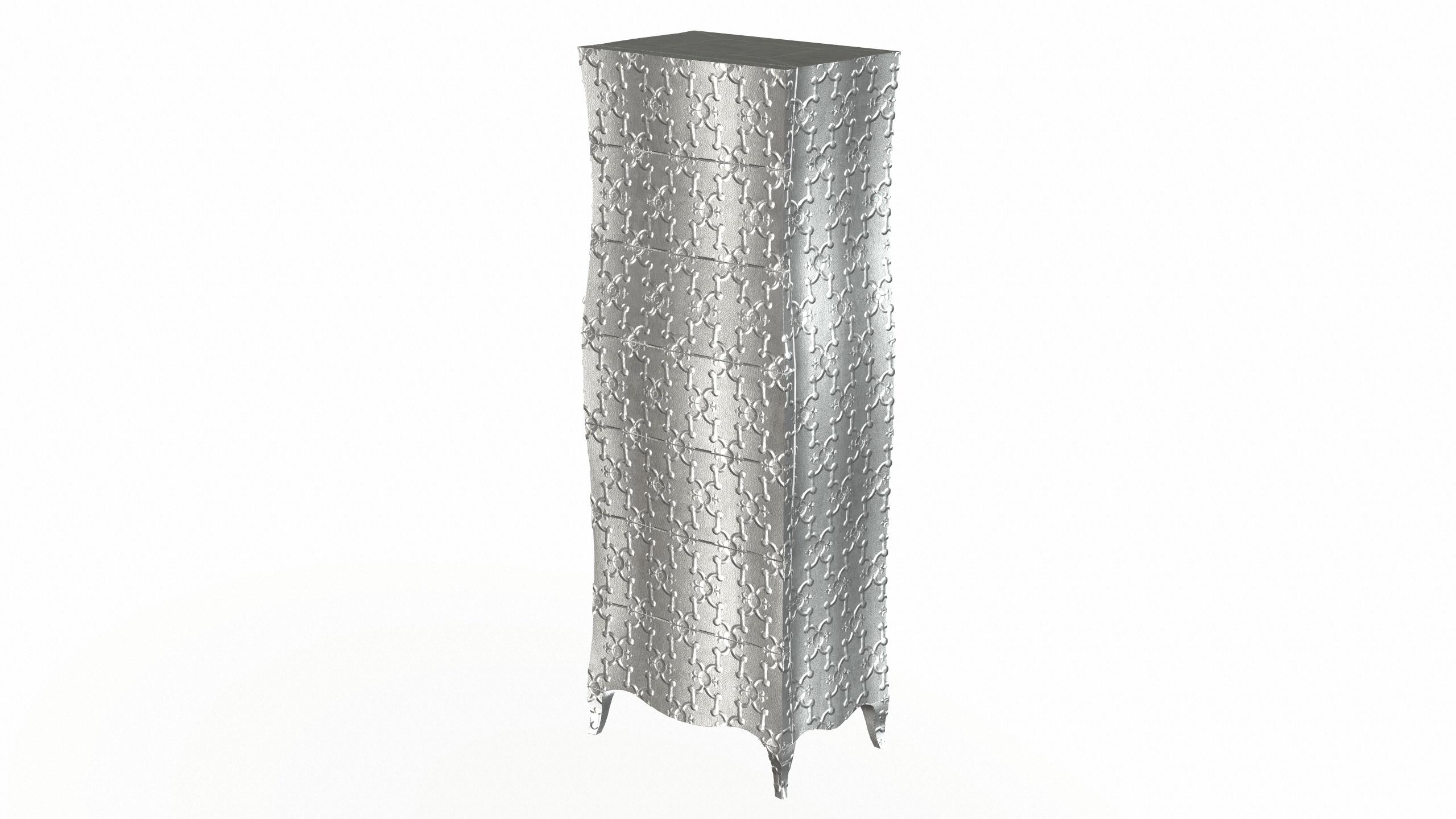 Contemporary Louise Semainier Corner Cupboards in Fine Hammered White Bronze by Paul Mathieu For Sale