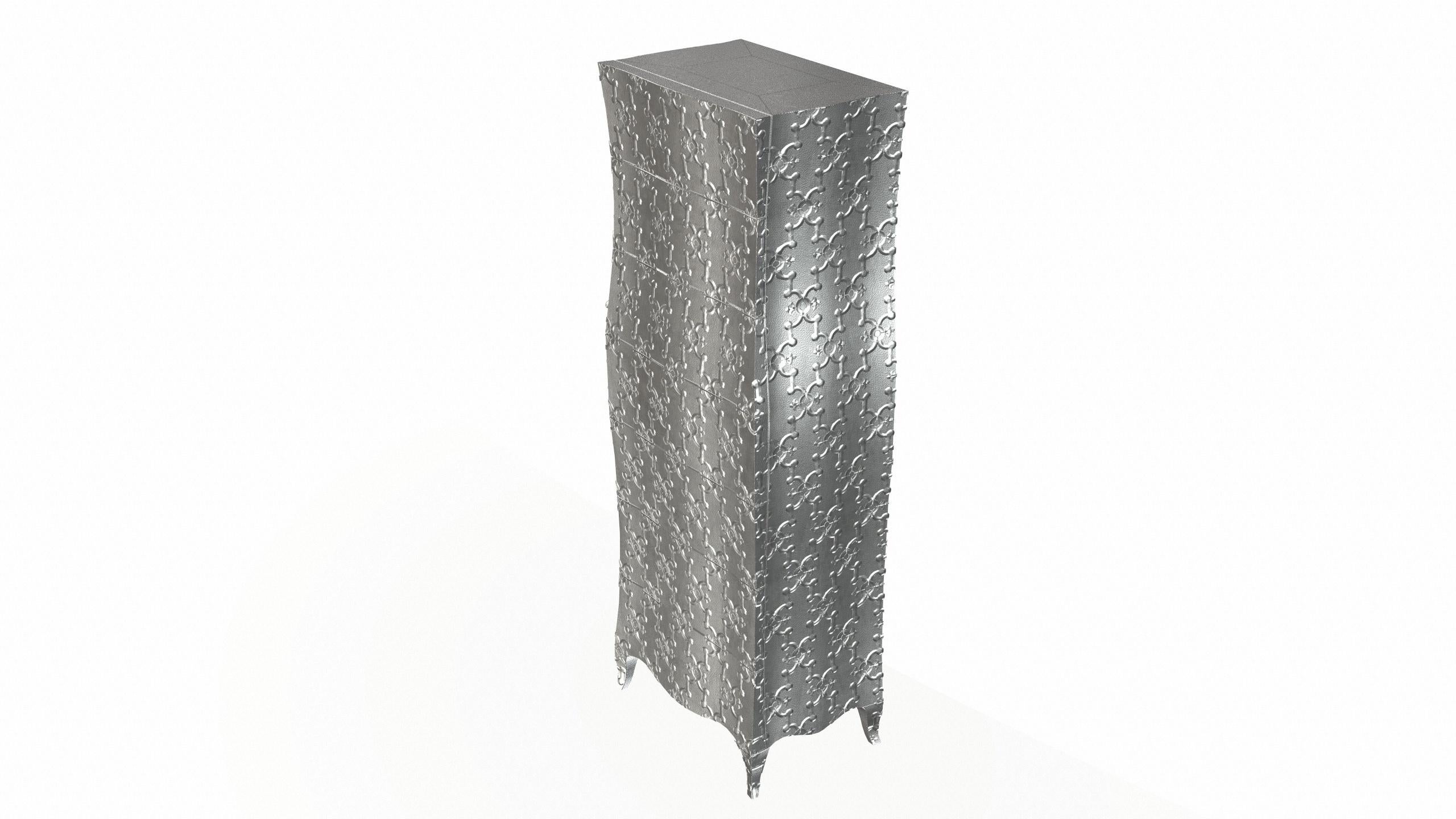 Metal Louise Semainier Corner Cupboards in Fine Hammered White Bronze by Paul Mathieu For Sale