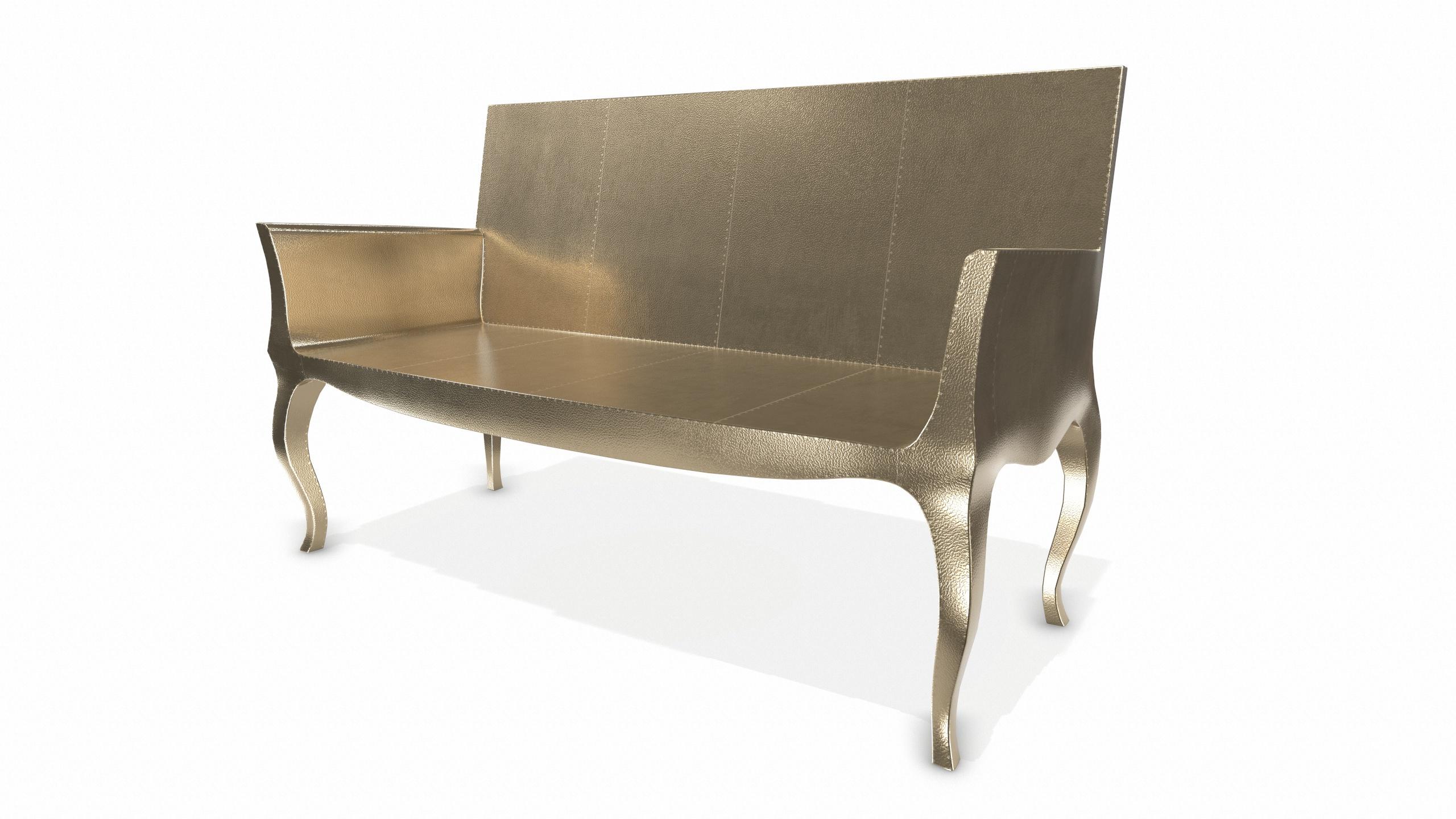 Wood Louise Settee Art Deco Benches in Fine Hammered Brass by Paul Mathieu For Sale