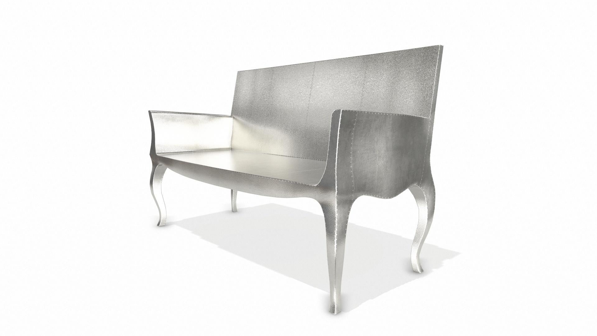 Woodwork Louise Settee Art Deco Benches in Fine Hammered White Bronze by Paul Mathieu  For Sale