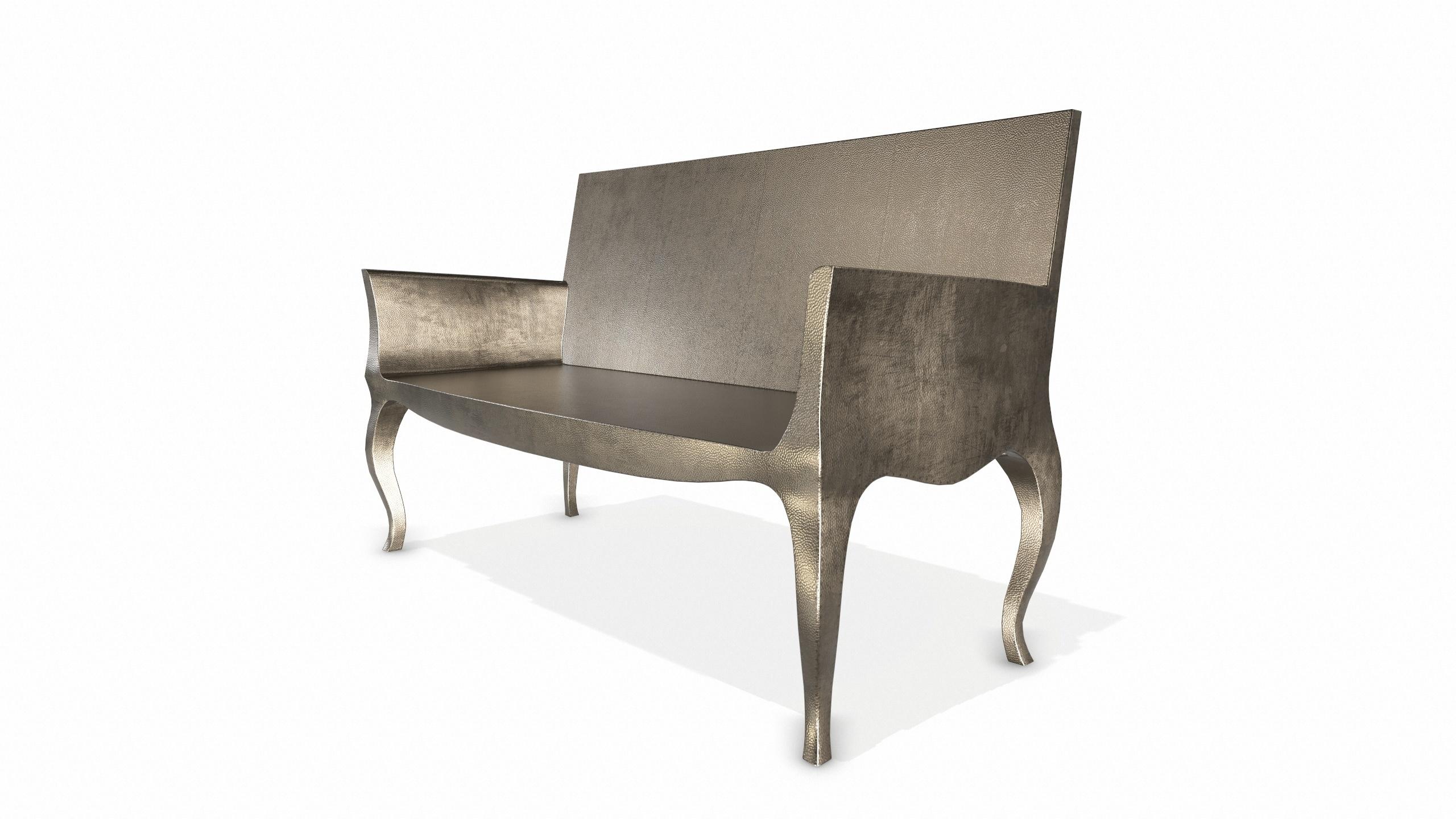 Woodwork Louise Settee Art Deco Benches in Mid. Hammered Antique Bronze by Paul Mathieu For Sale