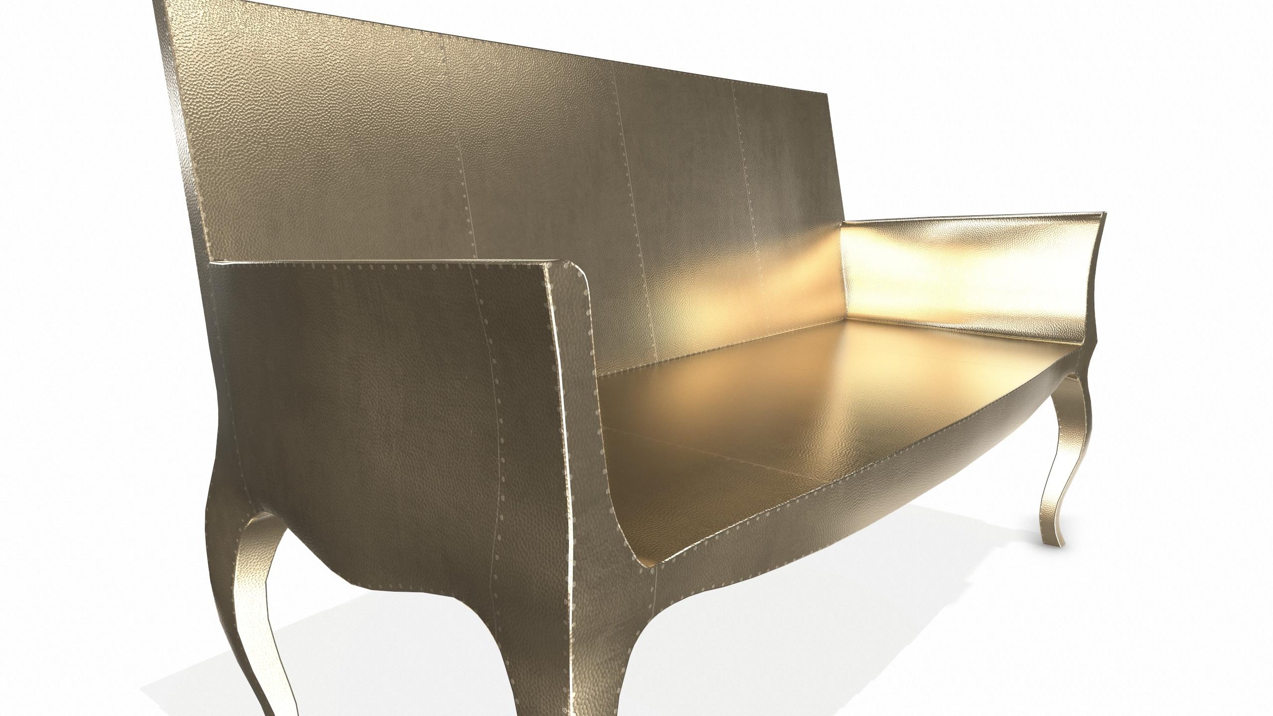 Metal Louise Settee Art Deco Benches in Mid. Hammered Brass by Paul Mathieu For Sale