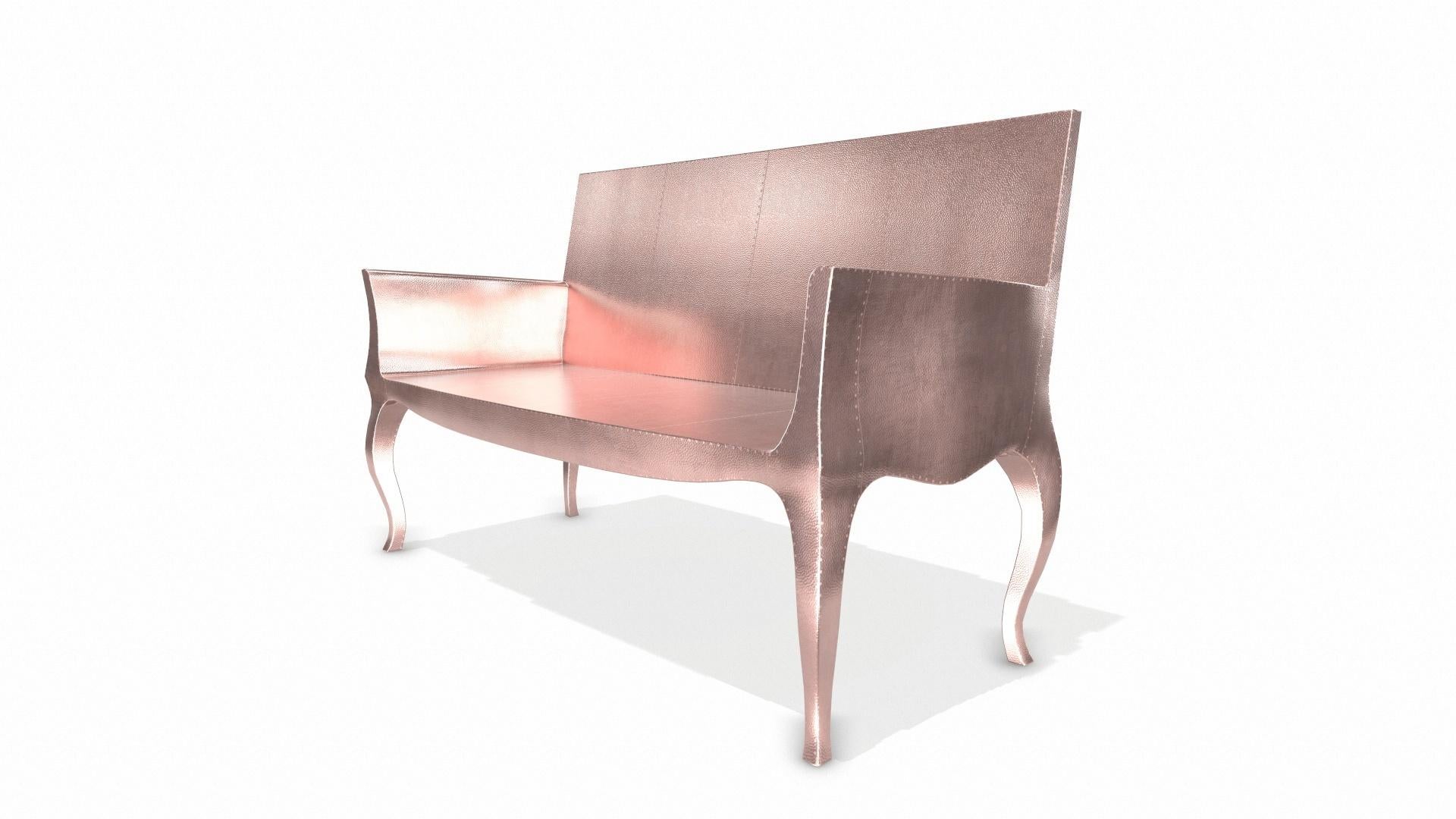 Hand-Crafted Louise Settee Art Deco Benches in Mid. Hammered Copper by Paul Mathieu For Sale