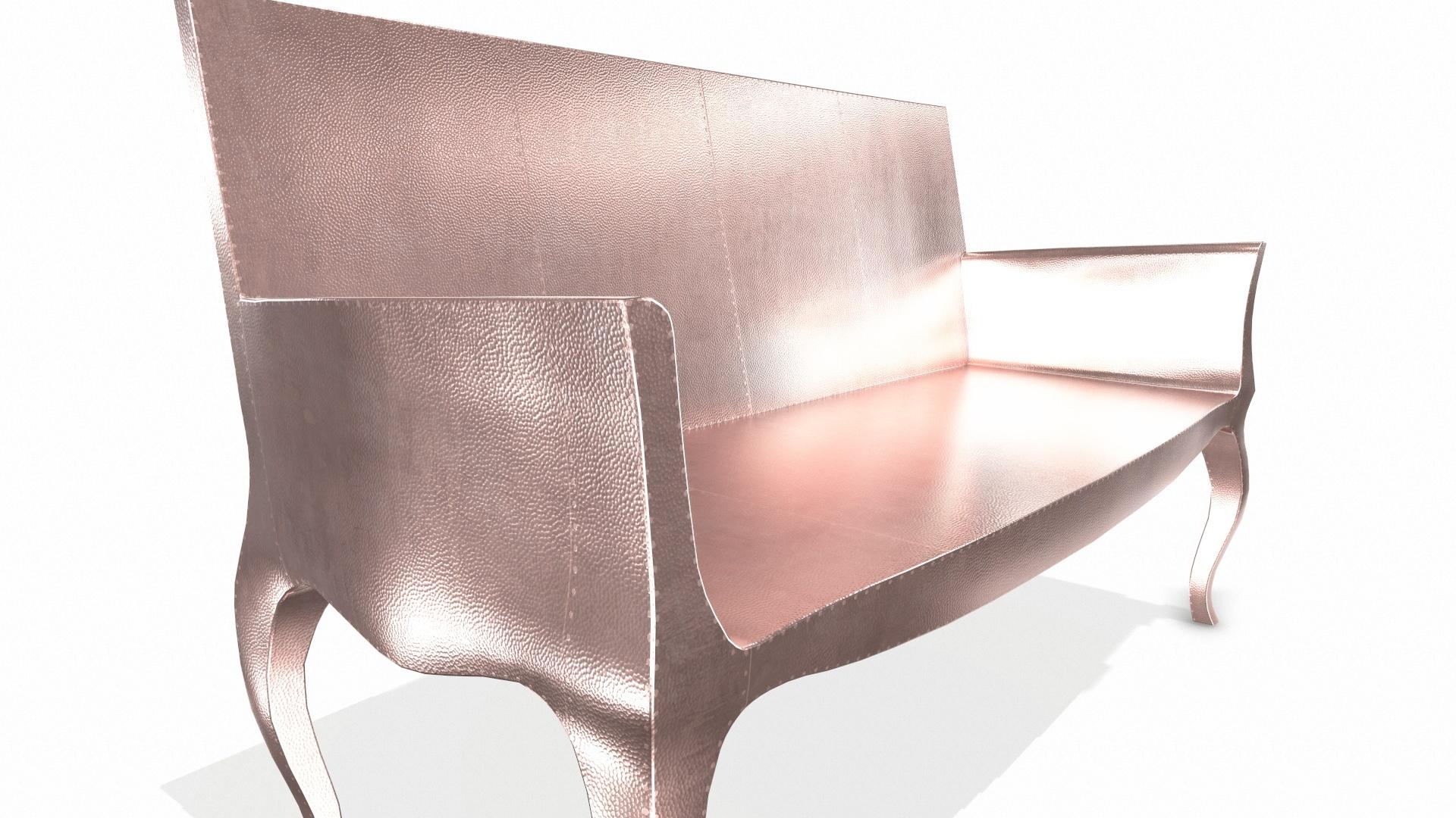 Metal Louise Settee Art Deco Benches in Mid. Hammered Copper by Paul Mathieu For Sale