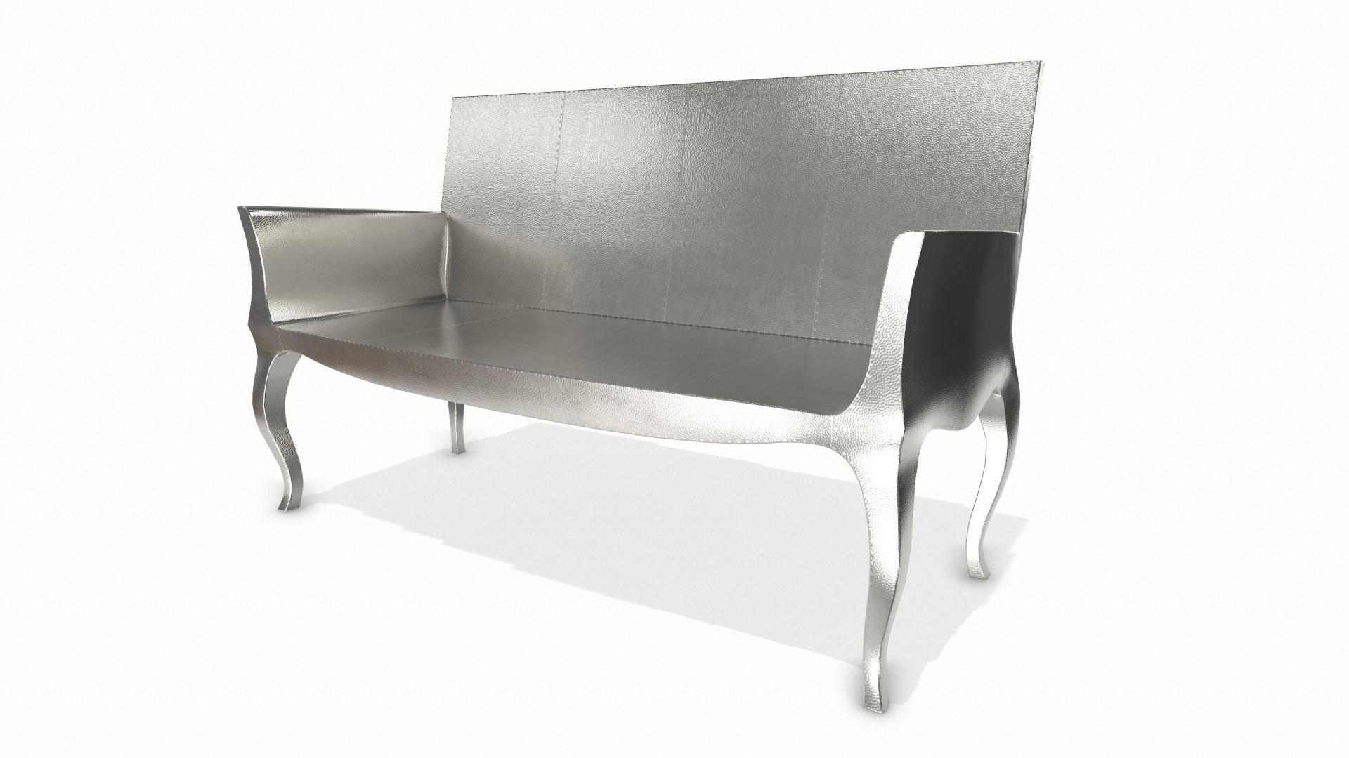 American Louise Settee Art Deco Benches in Mid. Hammered White Bronze by Paul Mathieu For Sale