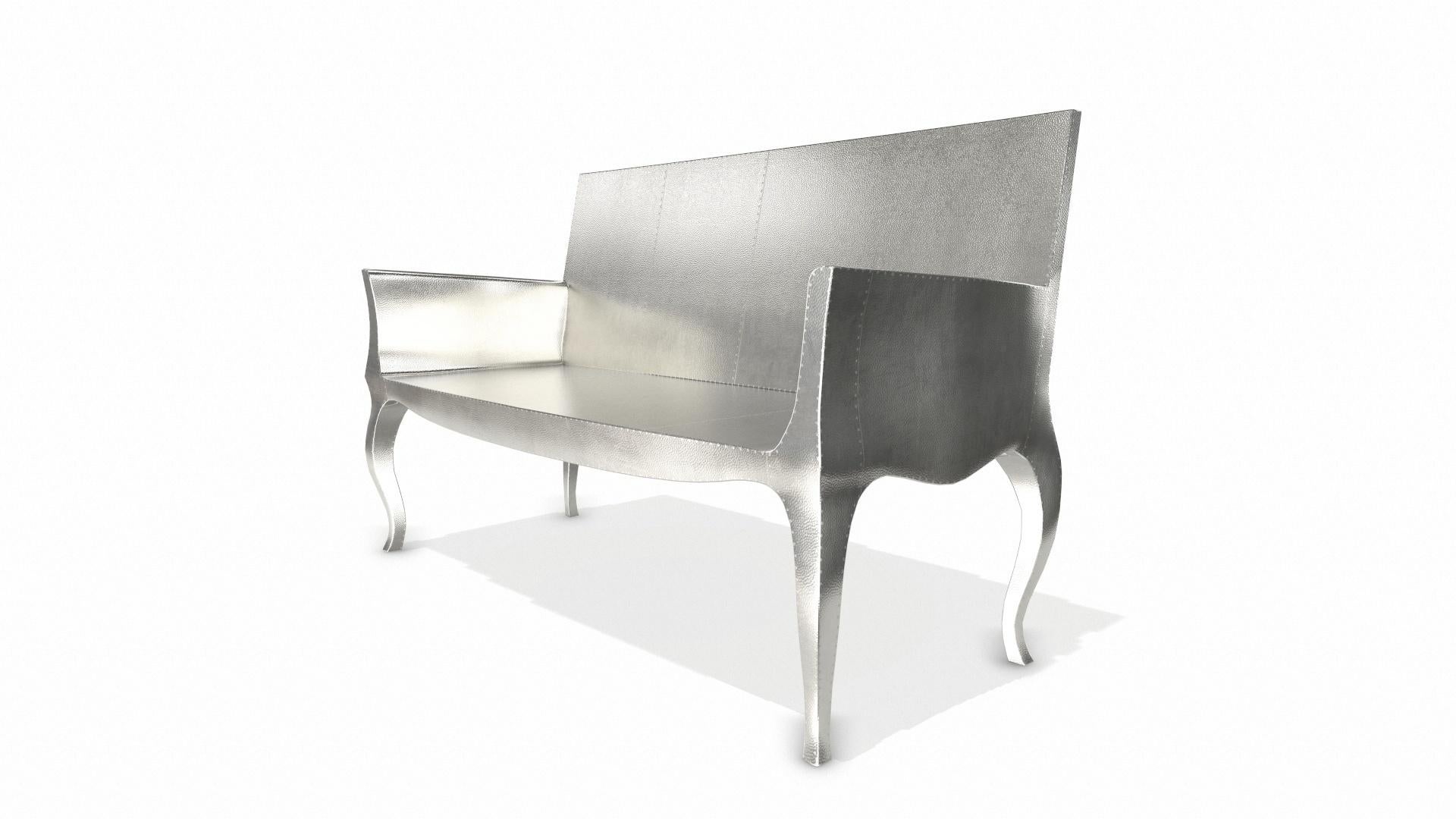 Woodwork Louise Settee Art Deco Benches in Mid. Hammered White Bronze by Paul Mathieu For Sale