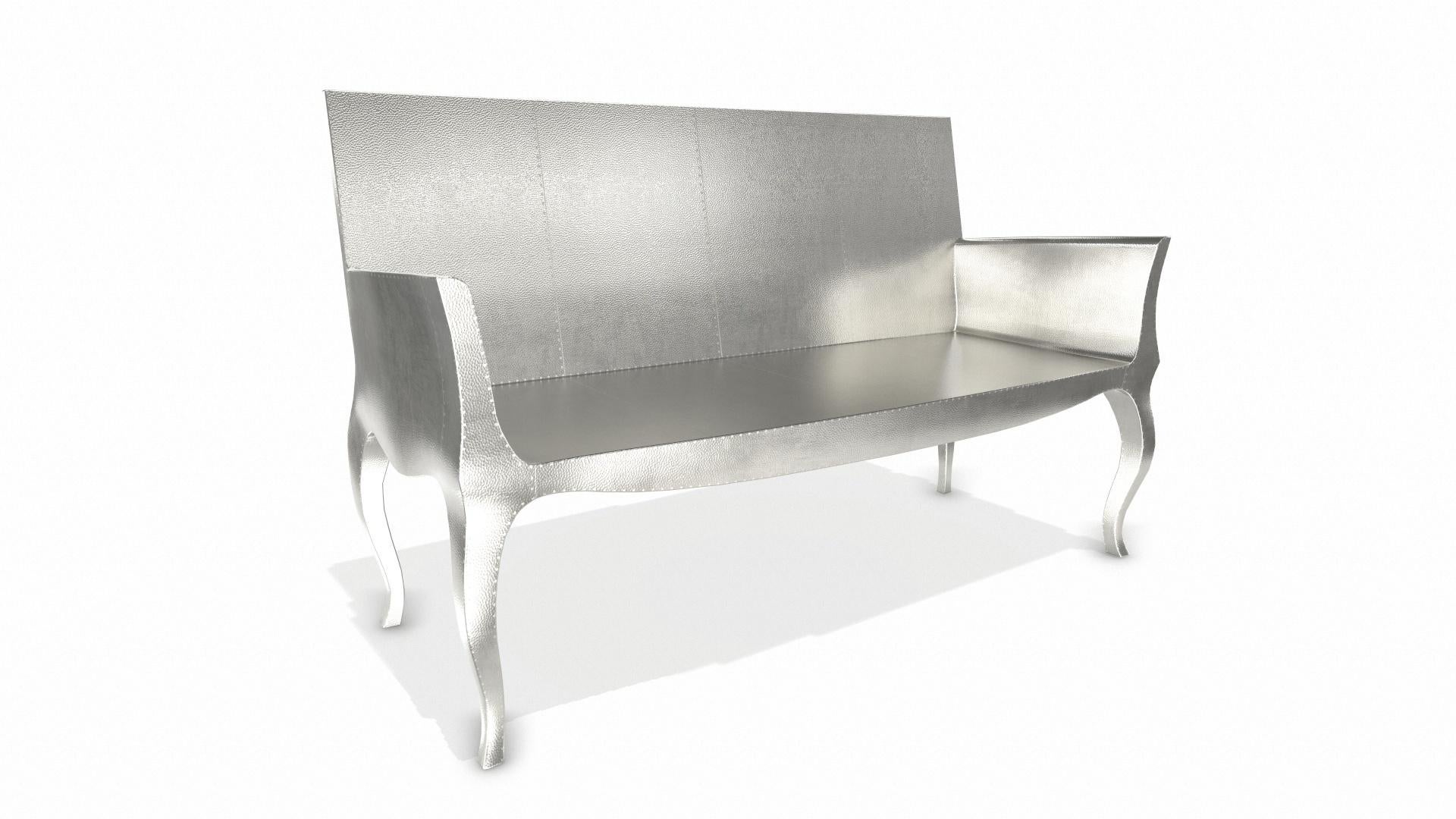 Contemporary Louise Settee Art Deco Benches in Mid. Hammered White Bronze by Paul Mathieu For Sale