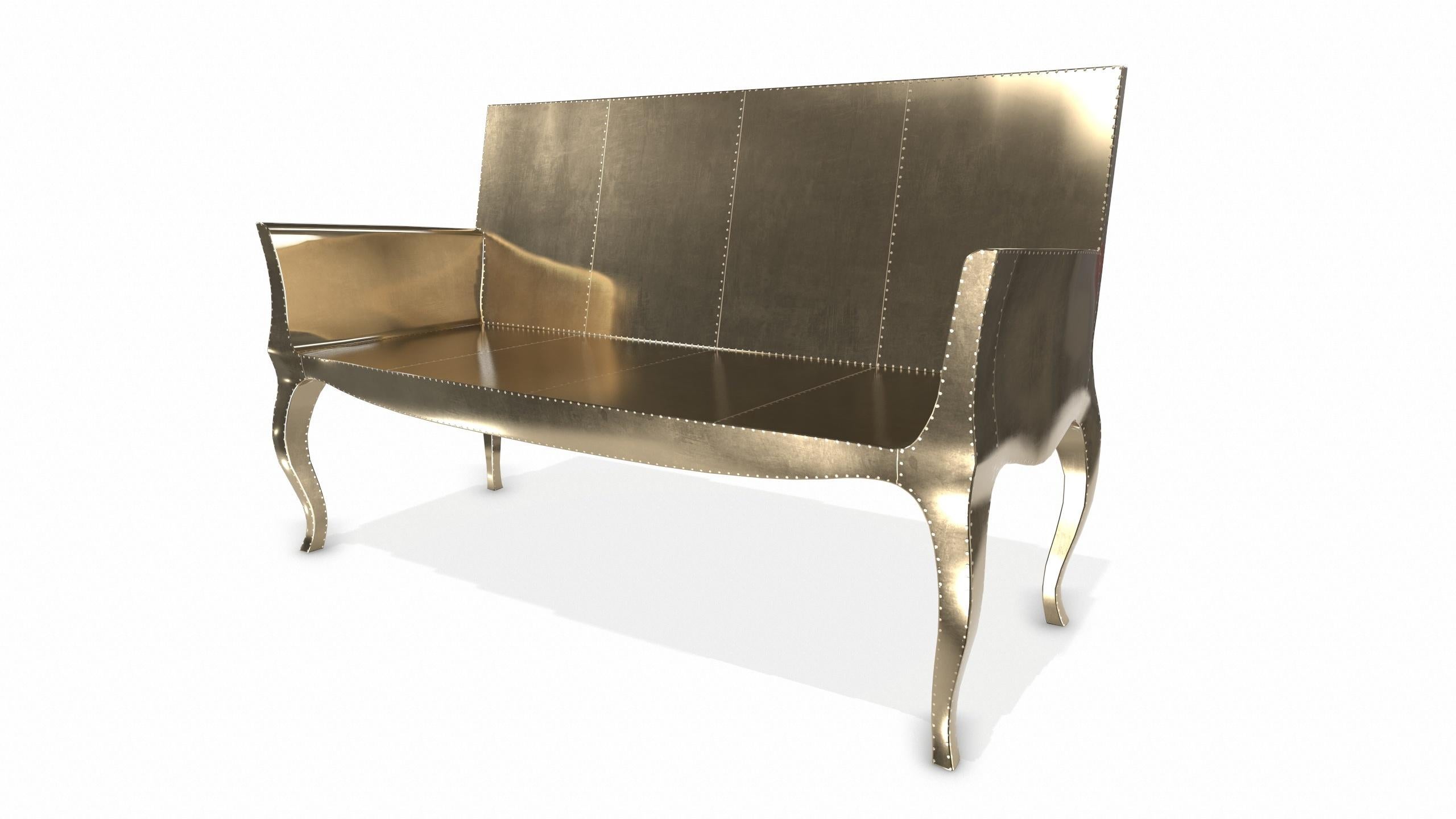American Louise Settee Art Deco Benches in Smooth Brass by Paul Mathieu for S Odegard For Sale