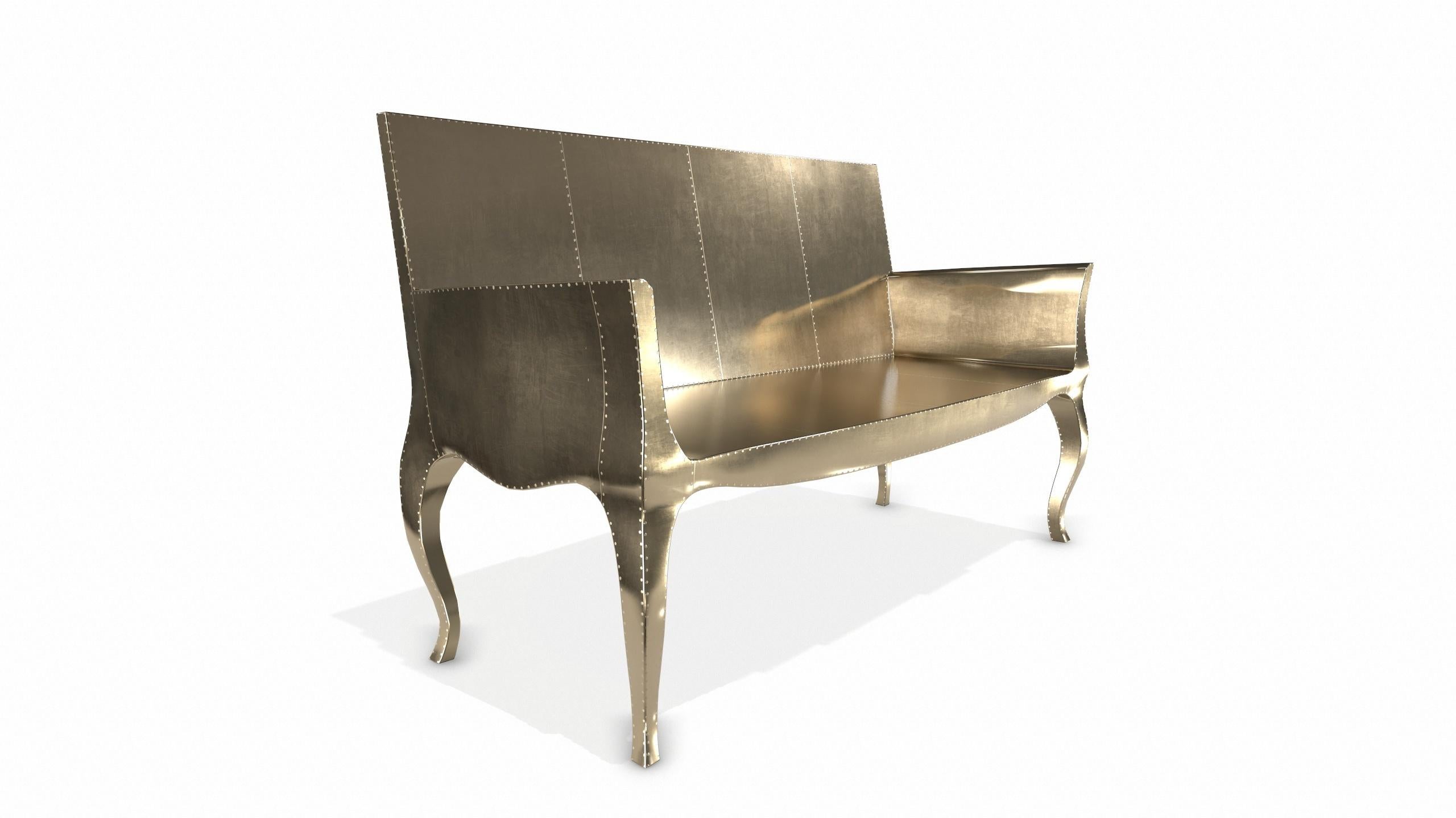 Louise Settee Art Deco Benches in Smooth Brass by Paul Mathieu for S Odegard In New Condition For Sale In New York, NY